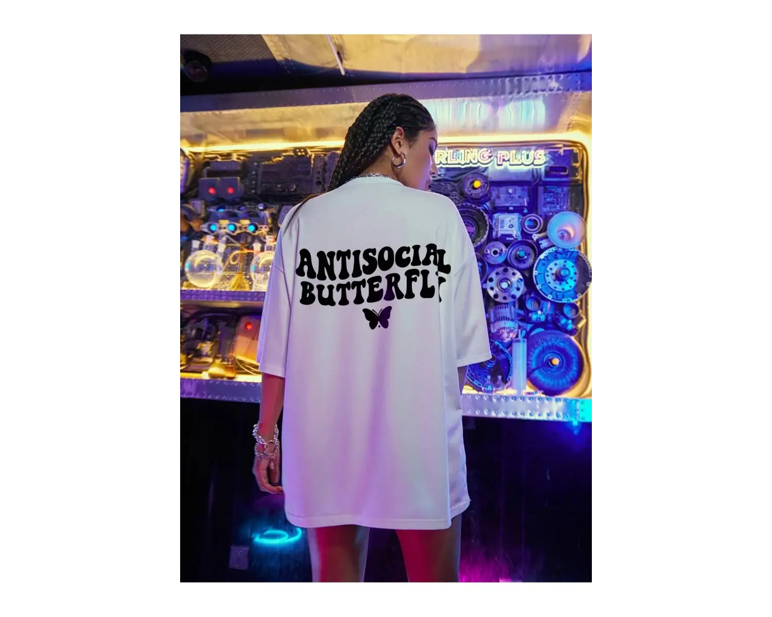 Logo Baskılı Beyaz Tişört Antisocial Butterfly