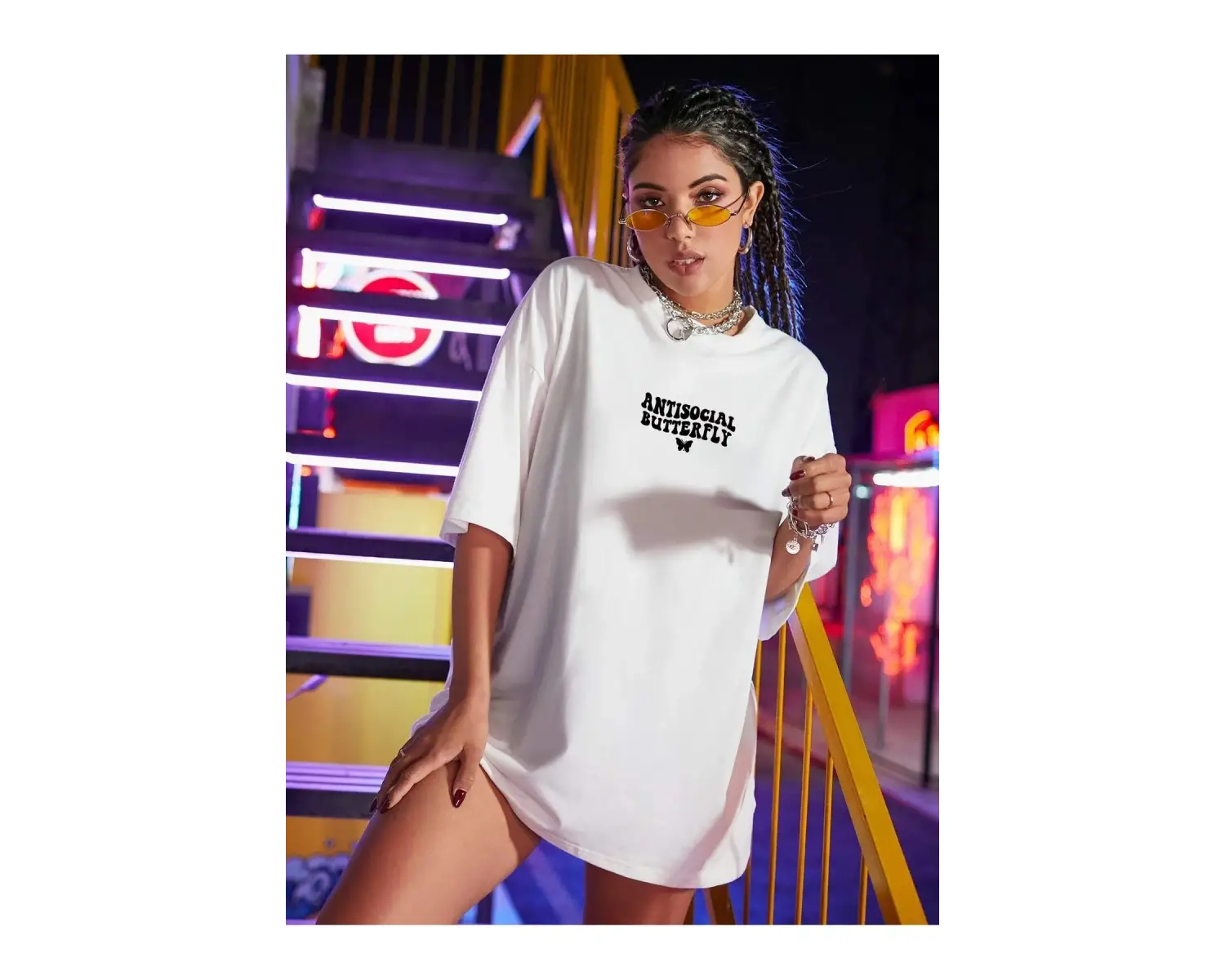 Logo Baskılı Beyaz Tişört Antisocial Butterfly
