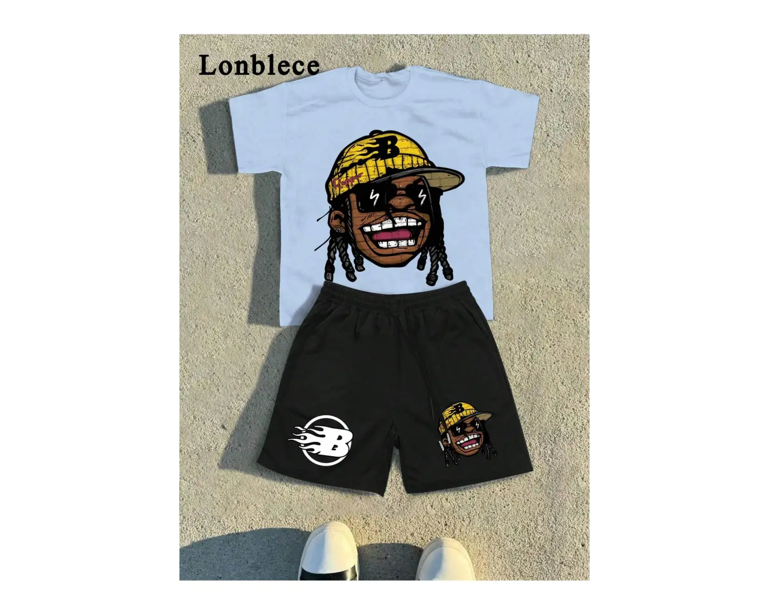 Lonblece 2li Erkek Karikatür Baskılı Kısa Kollu Tişört Şort Takımı