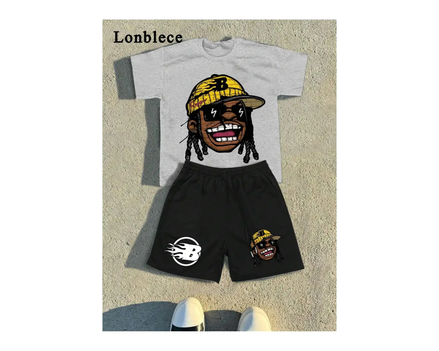 Lonblece 2li Erkek Karikatür Baskılı Kısa Kollu Tişört Şort Takımı