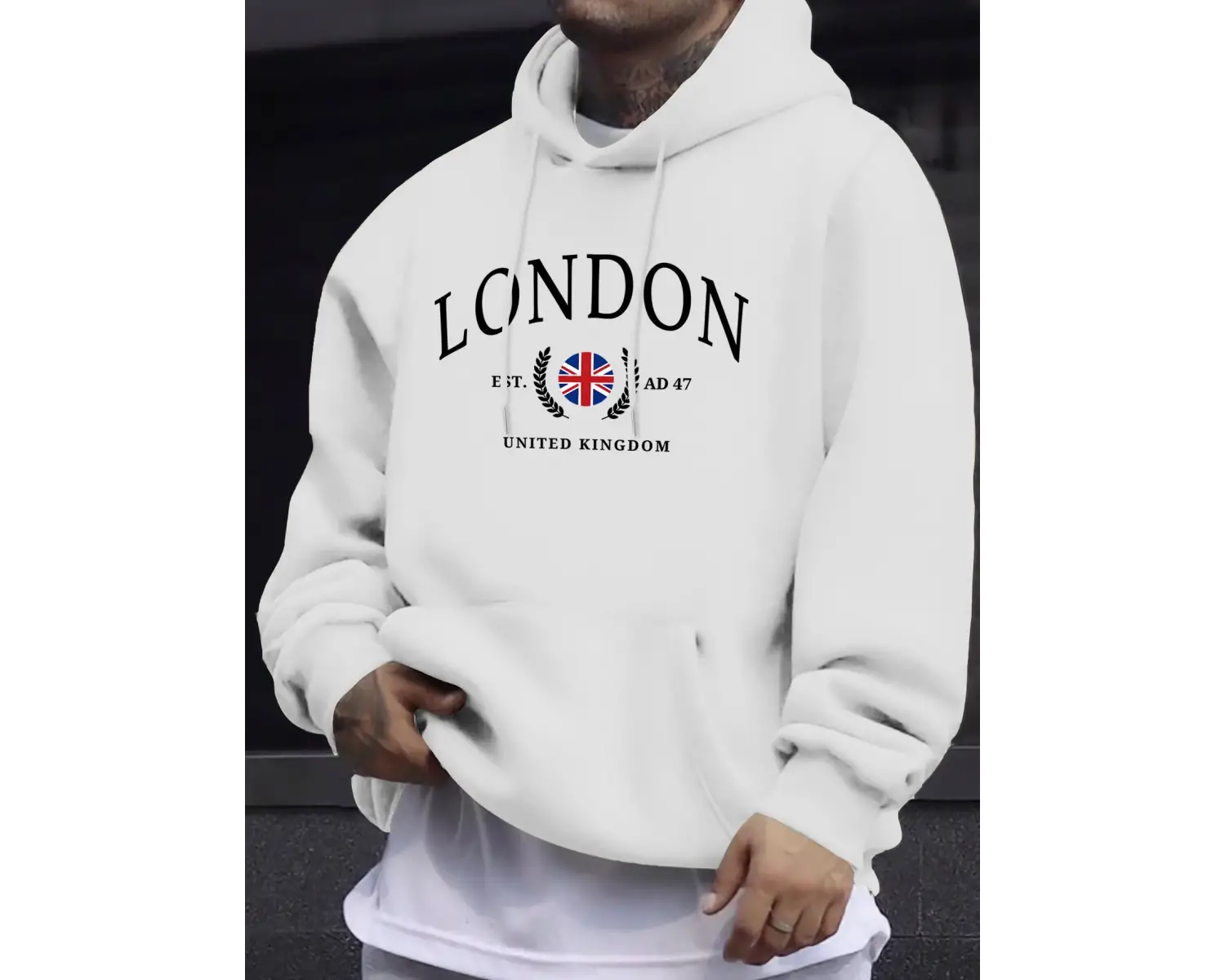 Londra Birleşik Krallık Bayrağı Baskı O Yaka Kapüşonlu Üst Erkek Büyük Boy Sokak Kazakları Ye