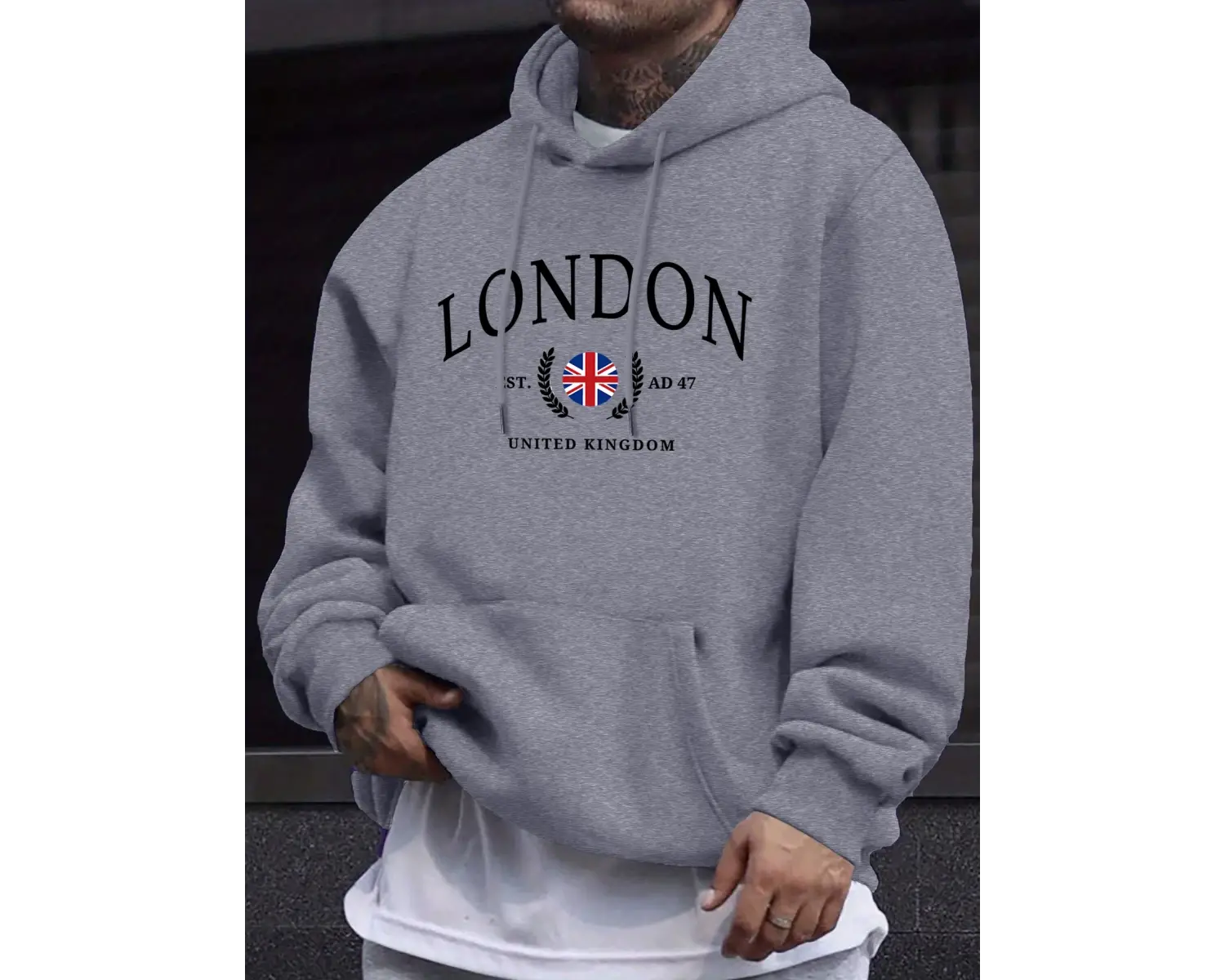 Londra Birleşik Krallık Bayrağı Baskı O Yaka Kapüşonlu Üst Erkek Büyük Boy Sokak Kazakları Ye