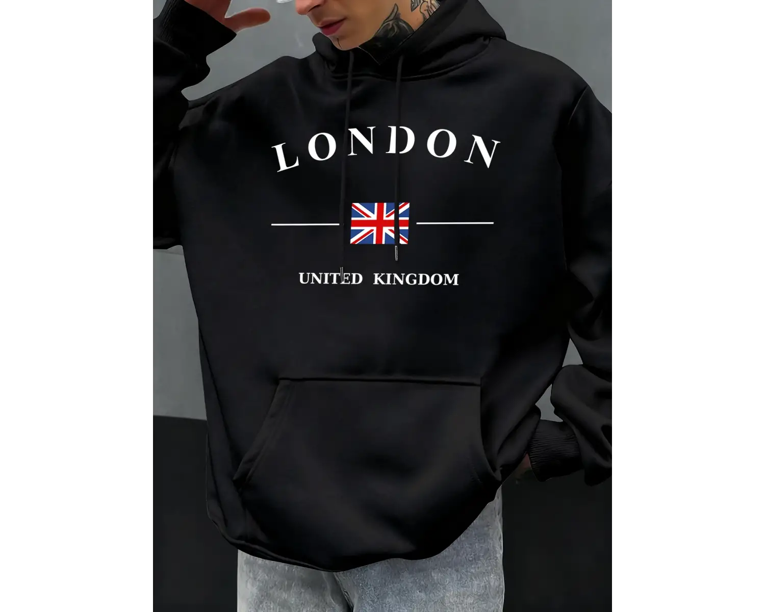 Londra Birleşik Krallık Bayrağı Baskılı Kapüşonlular Erkekler Moda Sonbahar Hoody Rahat Polar