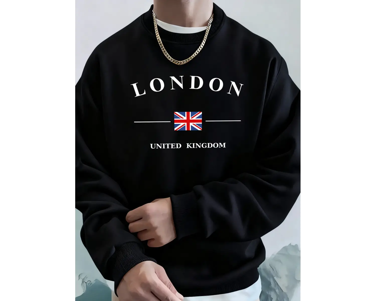 Londra Birleşik Krallık Bayrağı Desenli Erkek Üst Sokak Sporları Kapüşonlular O-Yaka Rahat Ti