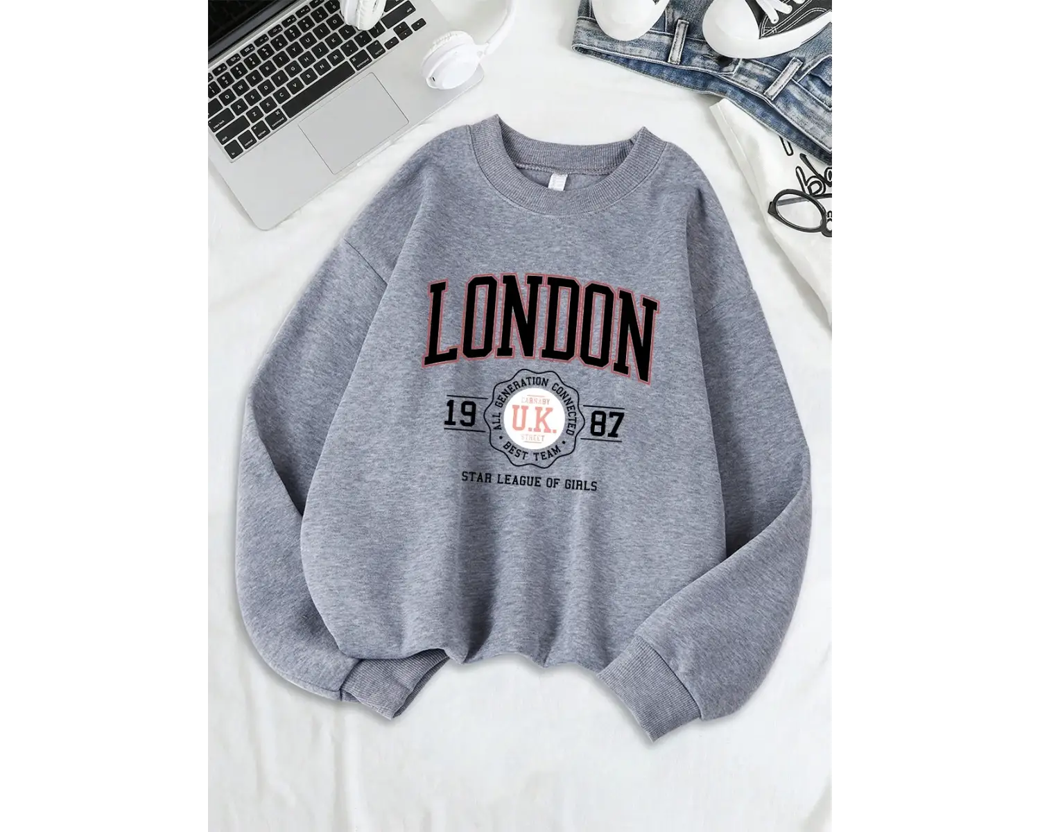 Londra İngiltere 1987 En İyi Takım Sporları Baskılar Tişörtü Kadın Polar Sıcak Temelleri Kapü