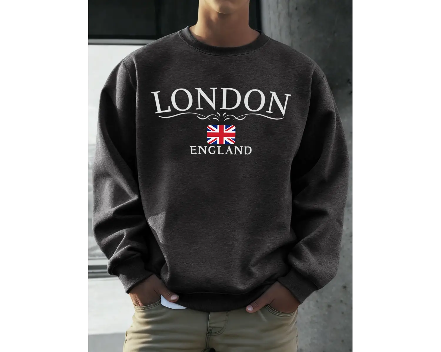 Londra İngiltere Bayrağı Baskı Kazak Erkekler Için Sonbahar Gevşek Gündelik Giyim Hipster Yum