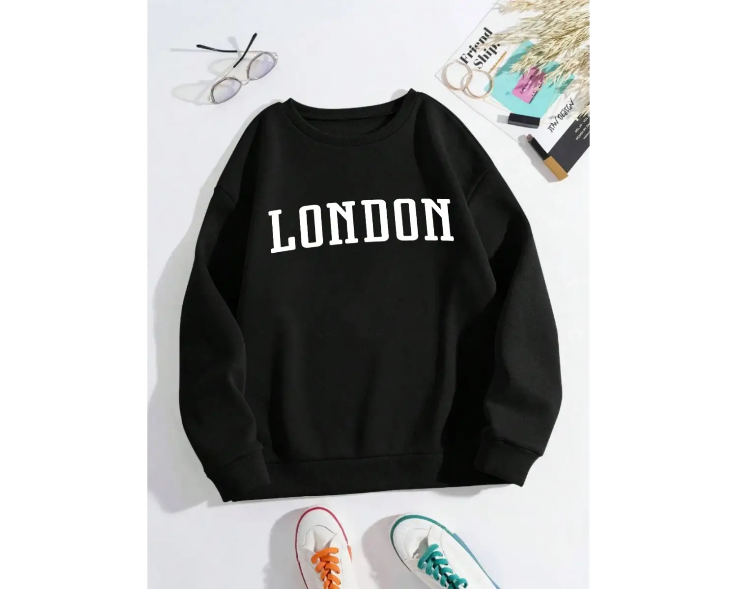 Londra İngiltere Mektup Tasarım Kadın Kazak Rahat O-Boyun Streetwear Çok Renkli Sonbahar Elbi
