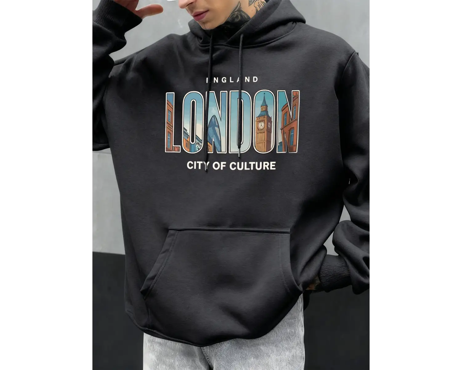 Londra Şehir Baskıları Sonbahar Erkekler Hoody Cep Kapüşonlu Üst Hip Hop Moda Giyim Kişilik R