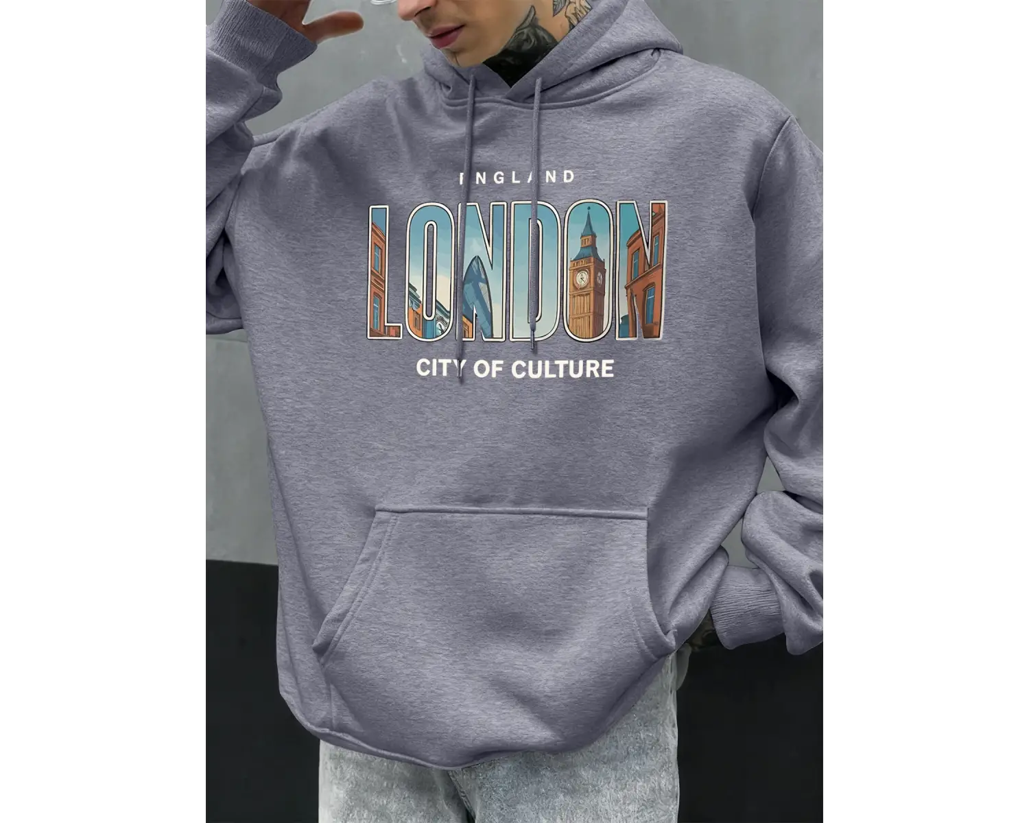Londra Şehir Baskıları Sonbahar Erkekler Hoody Cep Kapüşonlu Üst Hip Hop Moda Giyim Kişilik R