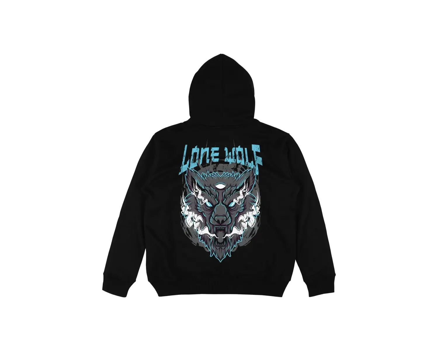 Lone Wolf Siyah Oversize Unisex Kapüşonlu Sweatshirt Hoodie