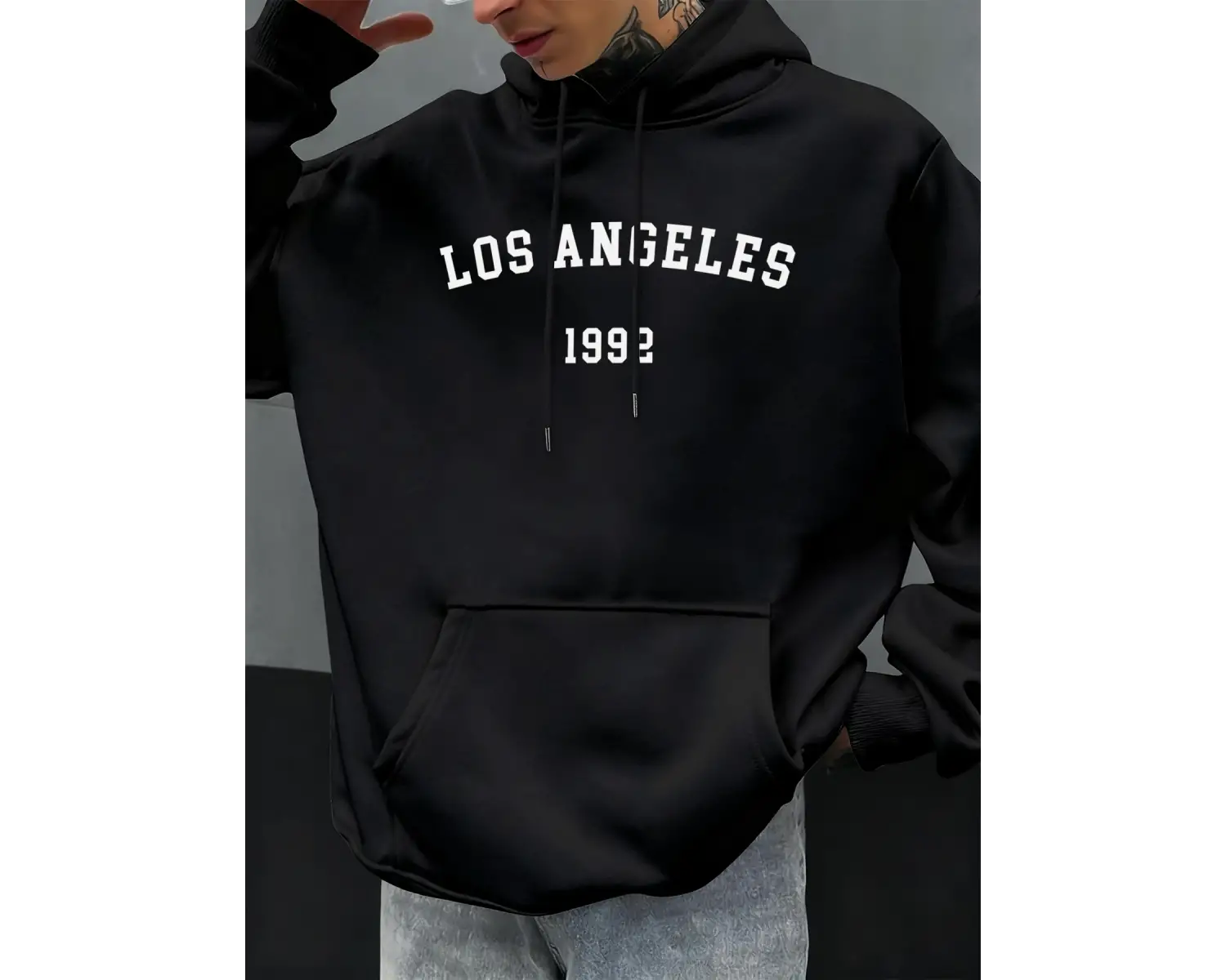 Los Angeles 1992 Mektup Tasarım Kapüşonlular Erkekler Sonbahar Moda Cep Hoody Rahat Polar Sok