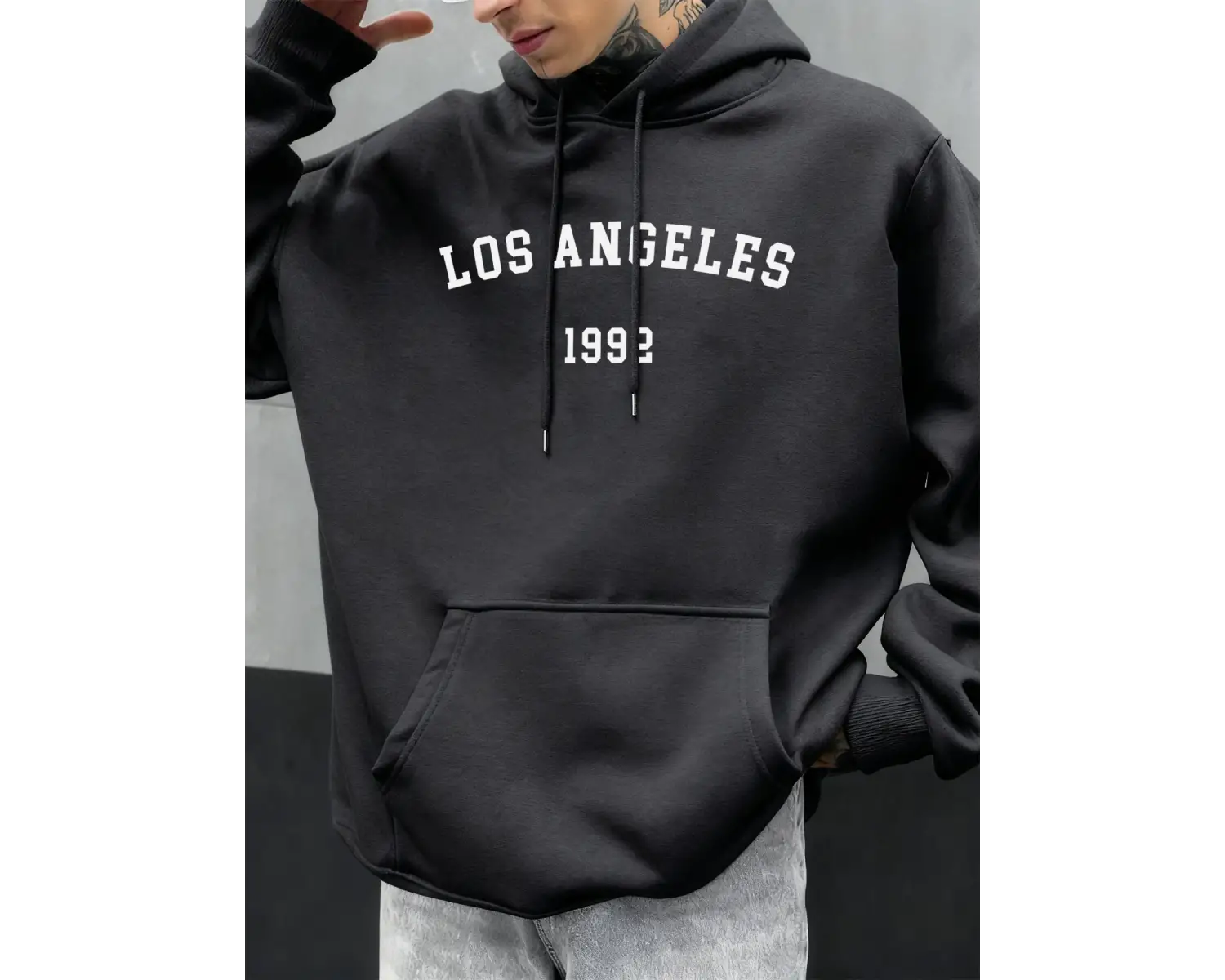Los Angeles 1992 Mektup Tasarım Kapüşonlular Erkekler Sonbahar Moda Cep Hoody Rahat Polar Sok