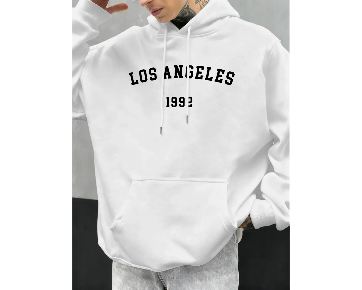 Los Angeles 1992 Mektup Tasarım Kapüşonlular Erkekler Sonbahar Moda Cep Hoody Rahat Polar Sok