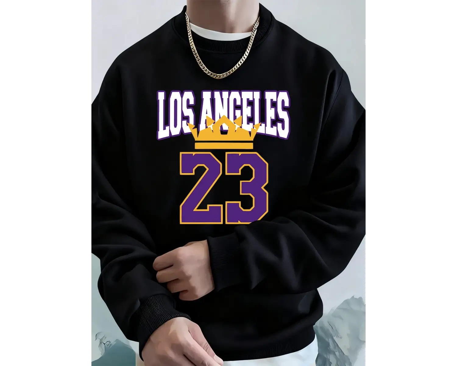 Los Angeles 23 Baskılı Erkek Kapüşonlu Üstleri Sonbahar Bisiklet Yaka Tişörtü Temel Polar Sıc