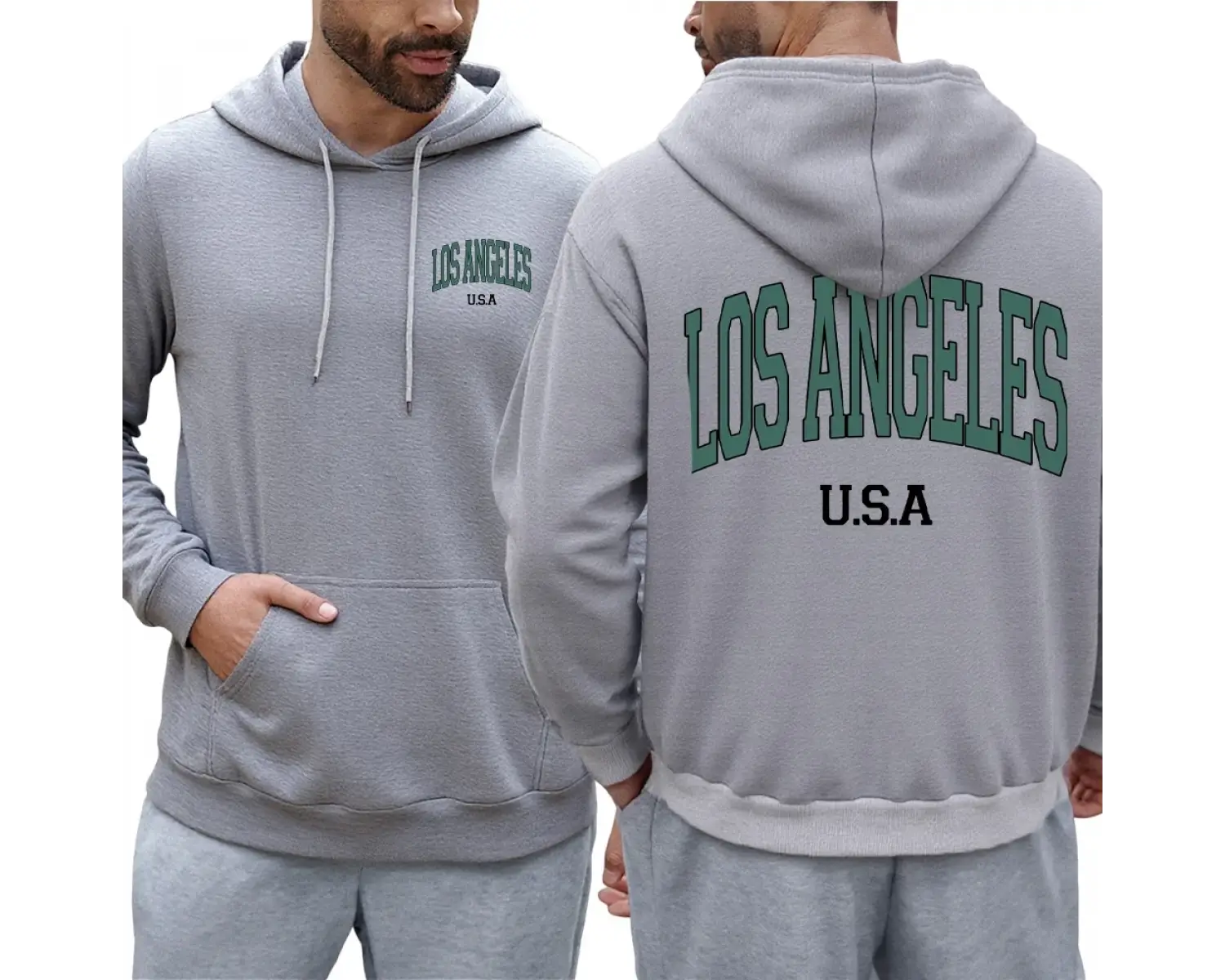 Los Angeles ABD Mektup Baskılı Erkek Kapüşonlu Üstleri Büyük Beden Rahat Kapüşonlu Cepli Pola