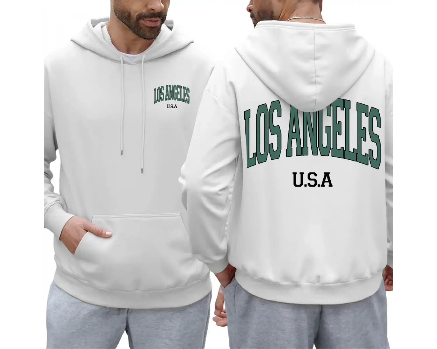 Los Angeles ABD Mektup Baskılı Erkek Kapüşonlu Üstleri Büyük Beden Rahat Kapüşonlu Cepli Pola