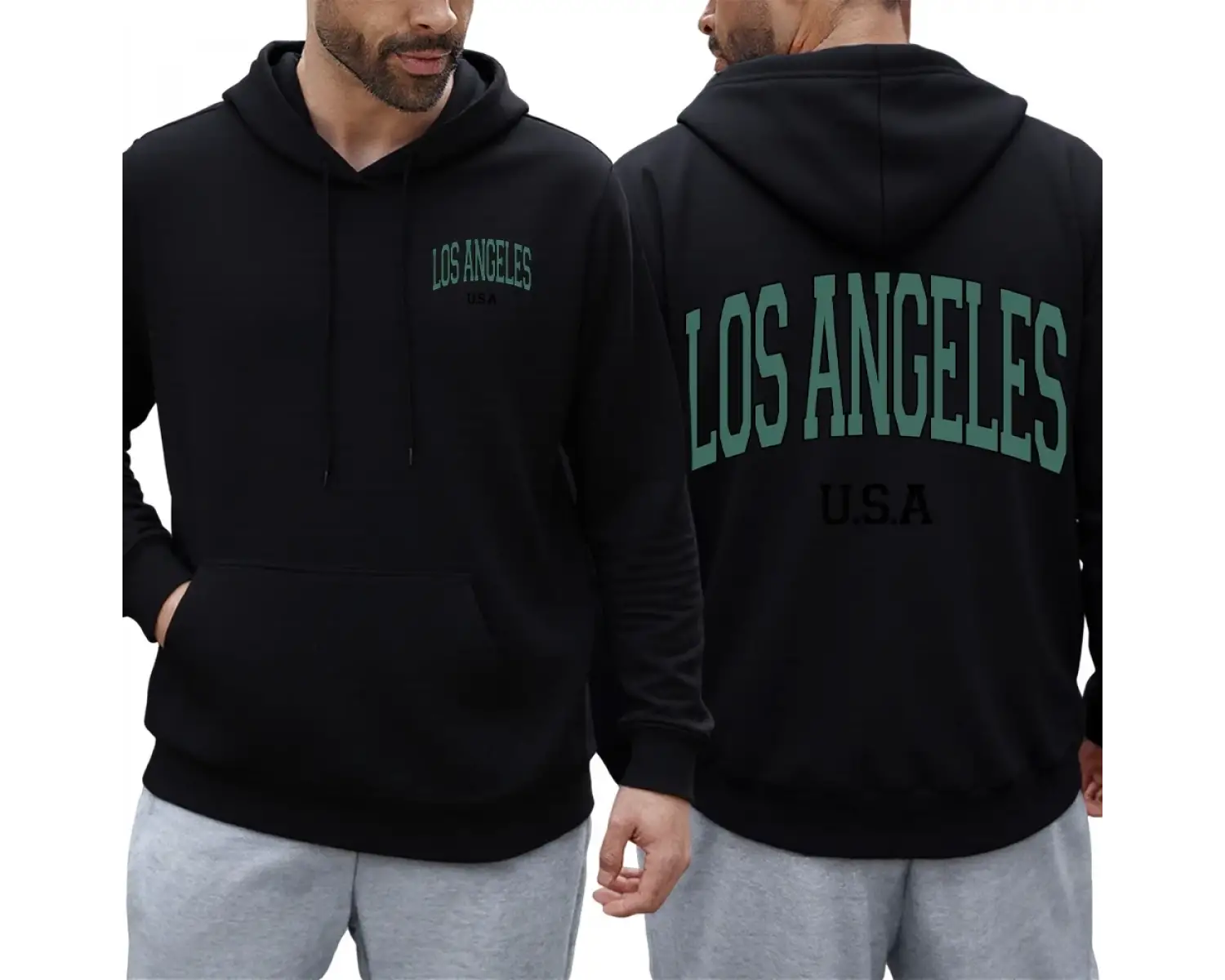 Los Angeles ABD Mektup Baskılı Erkek Kapüşonlu Üstleri Büyük Beden Rahat Kapüşonlu Cepli Pola