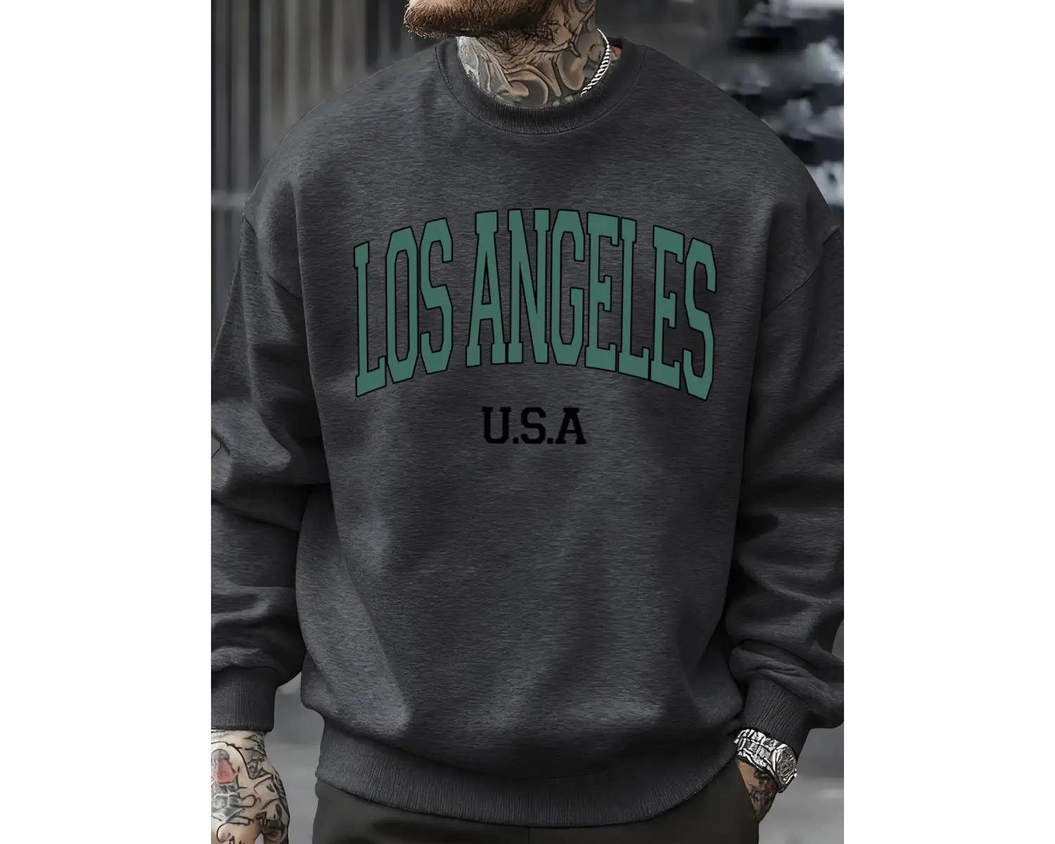 Los Angeles ABD Mektup Desenli Erkekler Kazak Günlük Büyük Beden Spor Giyim Her Şeyle Uyumlu