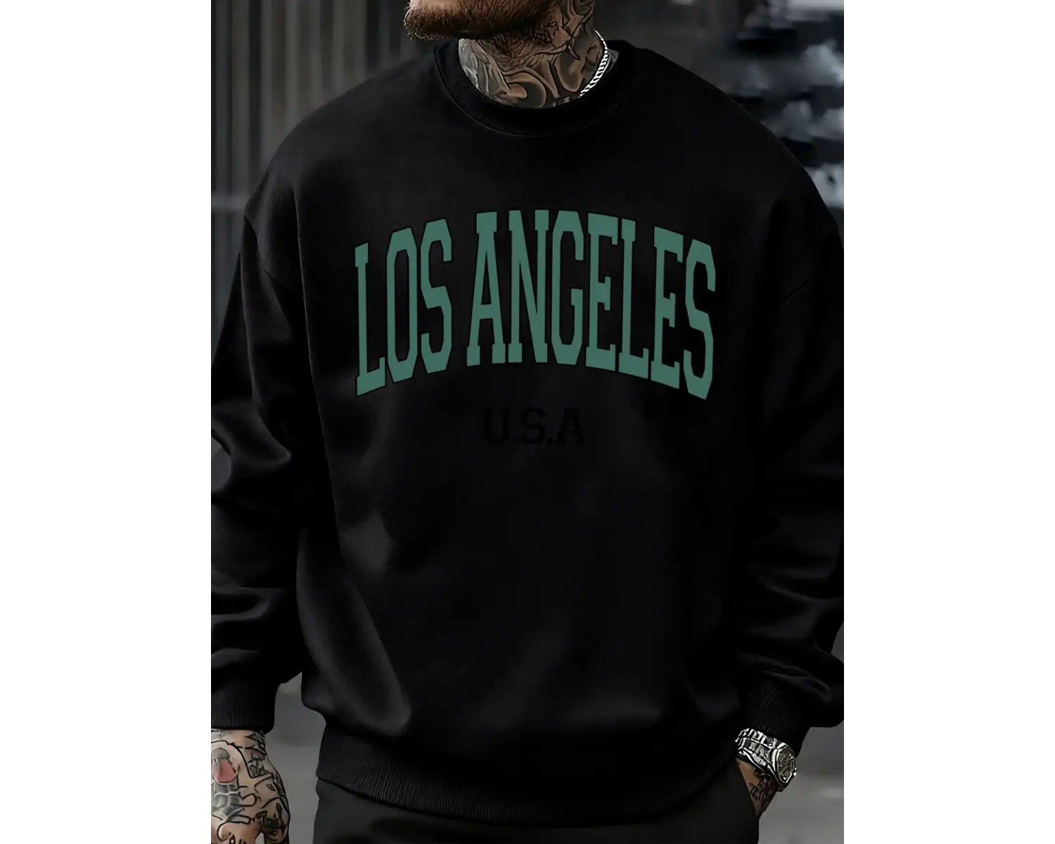 Los Angeles ABD Mektup Desenli Erkekler Kazak Günlük Büyük Beden Spor Giyim Her Şeyle Uyumlu