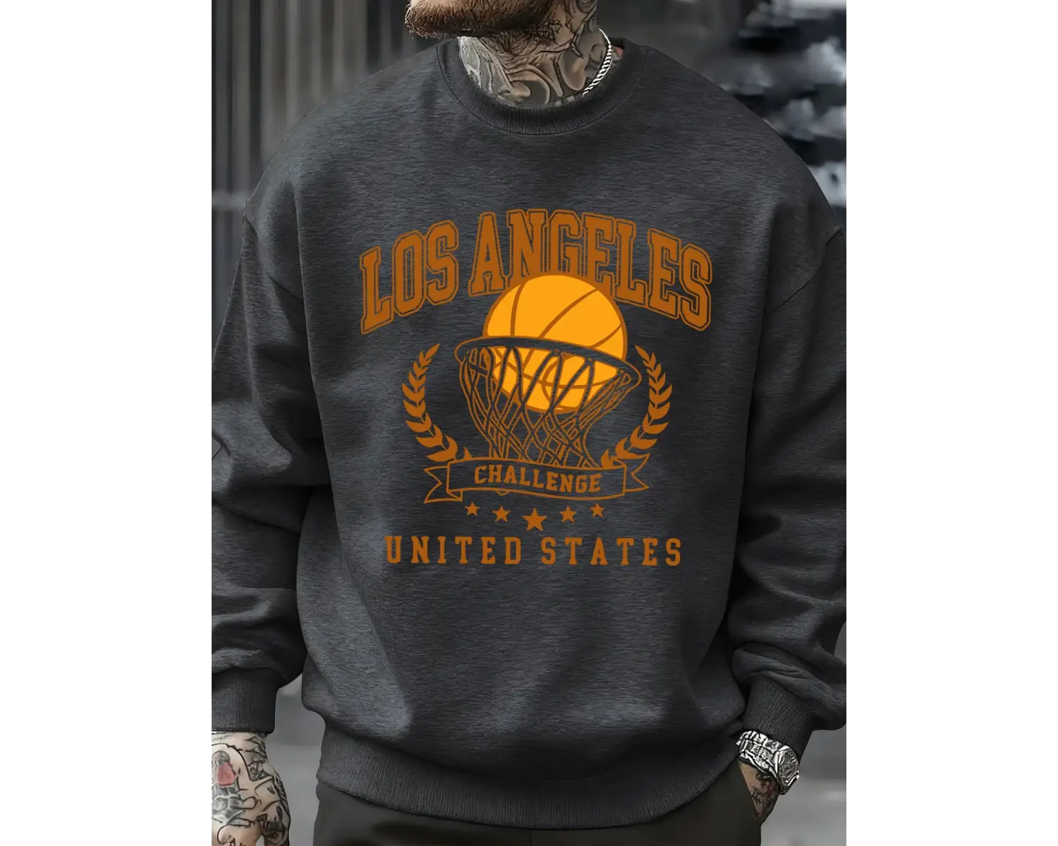 Los Angeles Basketbol Mücadelesi Baskılı Sweatshirt Erkek Retro Hip Hop Kıyafetleri Günlük Ka