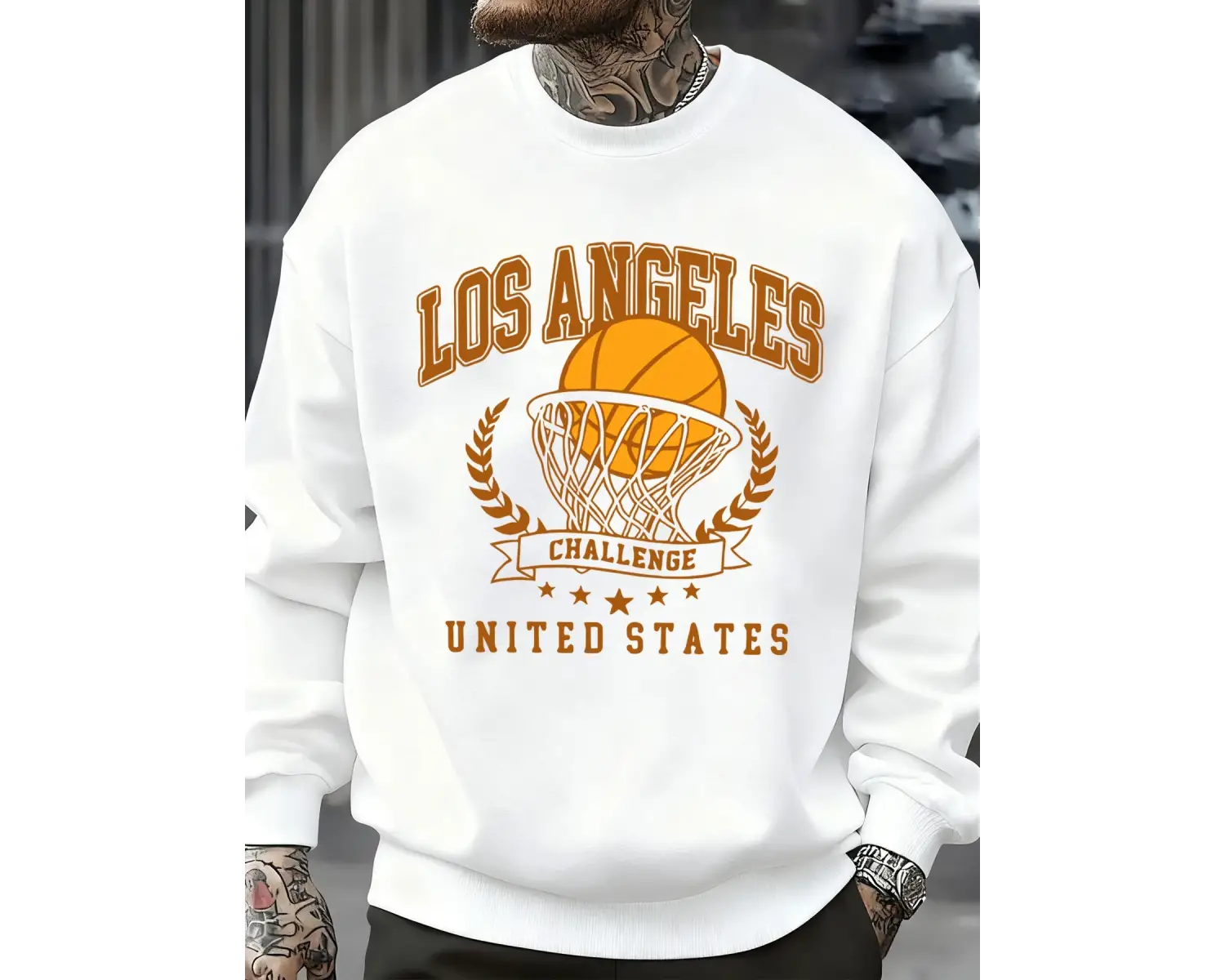 Los Angeles Basketbol Mücadelesi Baskılı Sweatshirt Erkek Retro Hip Hop Kıyafetleri Günlük Ka