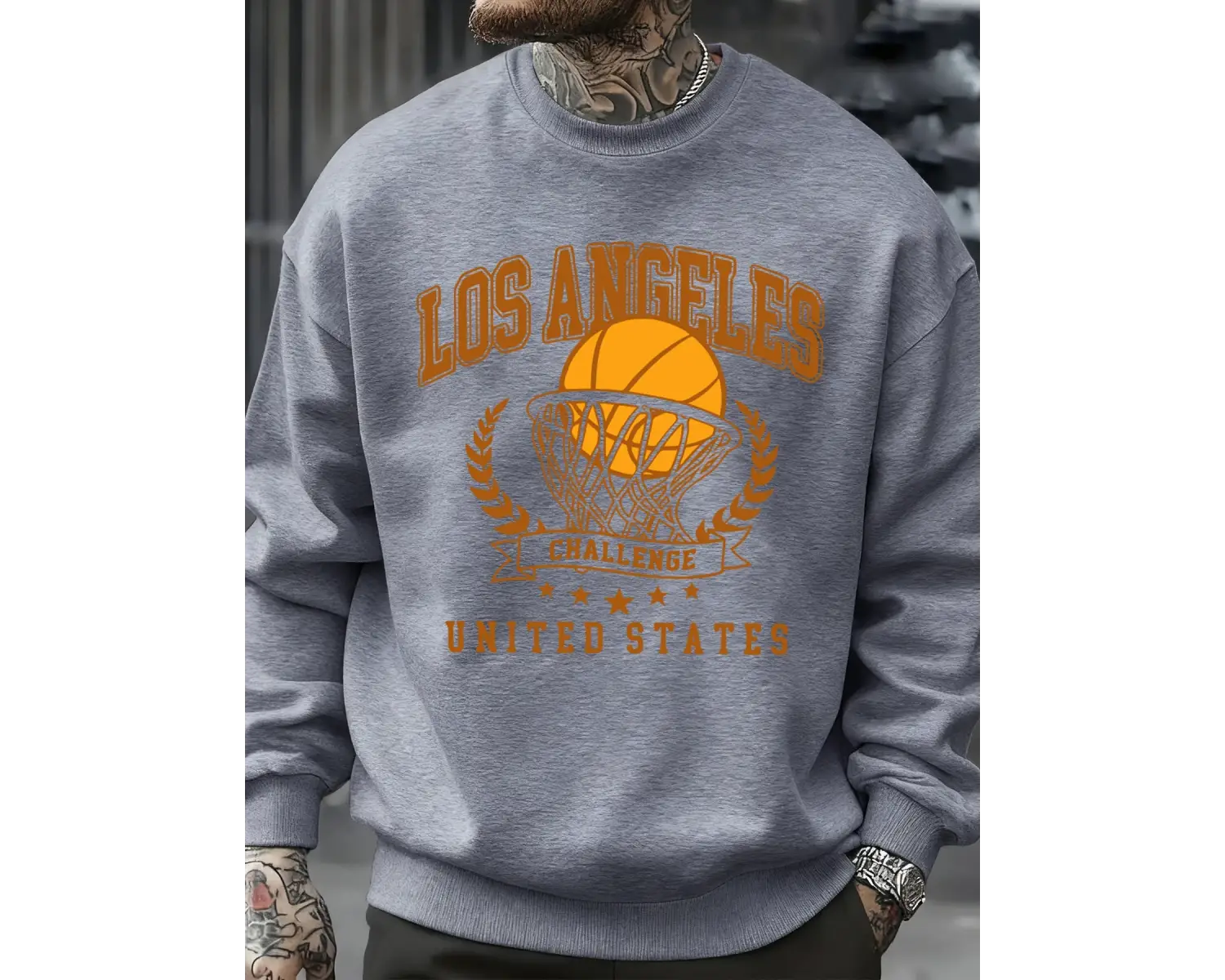 Los Angeles Basketbol Mücadelesi Baskılı Sweatshirt Erkek Retro Hip Hop Kıyafetleri Günlük Ka