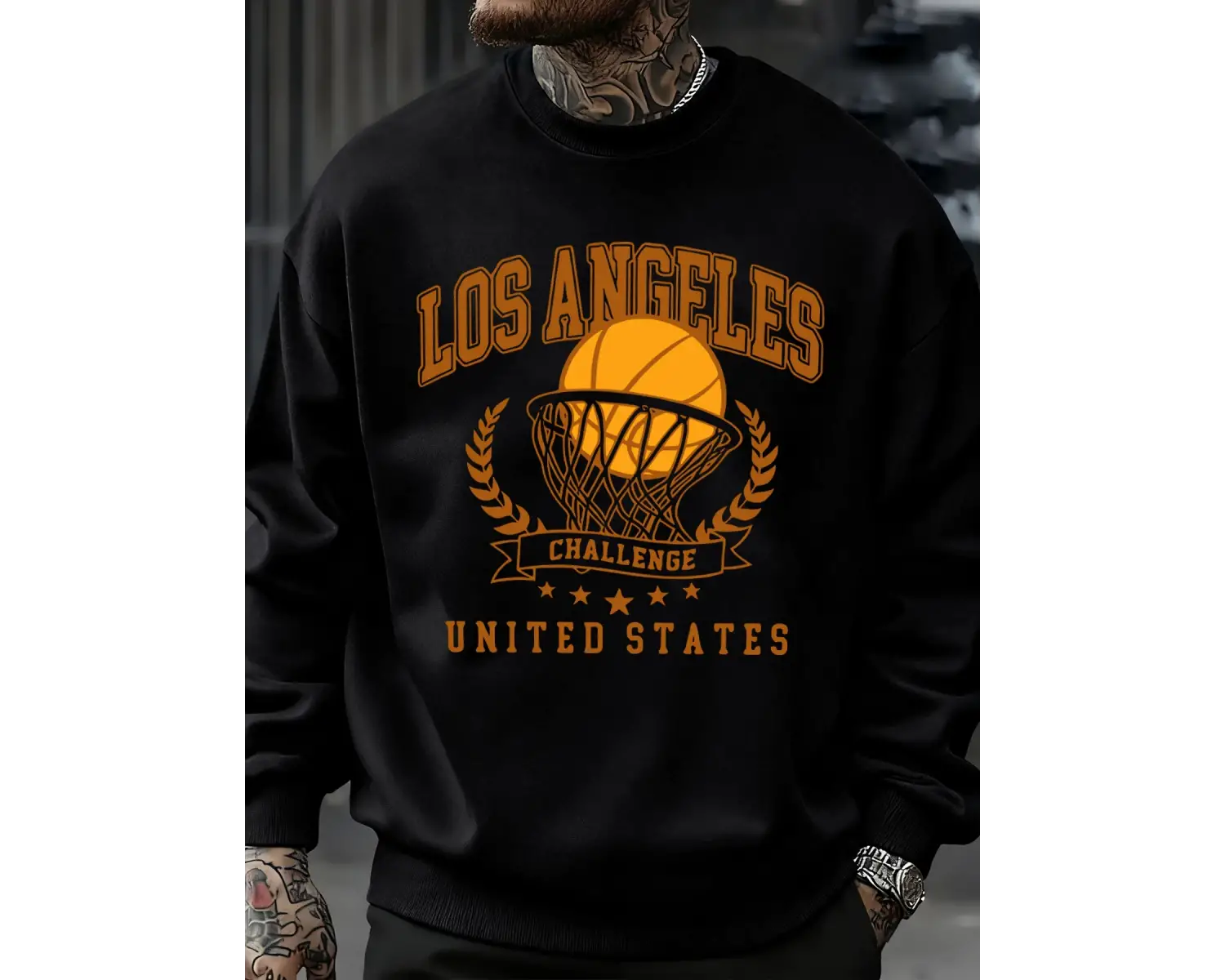 Los Angeles Basketbol Mücadelesi Baskılı Sweatshirt Erkek Retro Hip Hop Kıyafetleri Günlük Ka