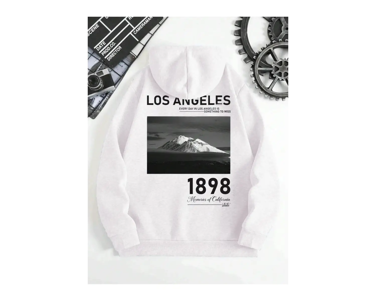 Los Angeles baskılı Üç İplik ünisex oversize Sweatshirt Beyaz