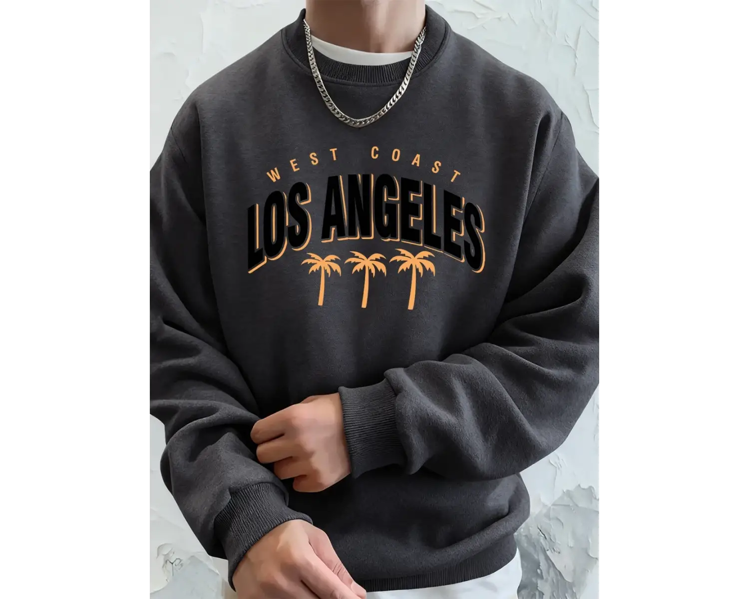 Los Angeles Batı Yakası Hindistan Cevizi Ağacı Baskılı Erkek Kapüşonlu Üstü Sonbahar Bol Swea