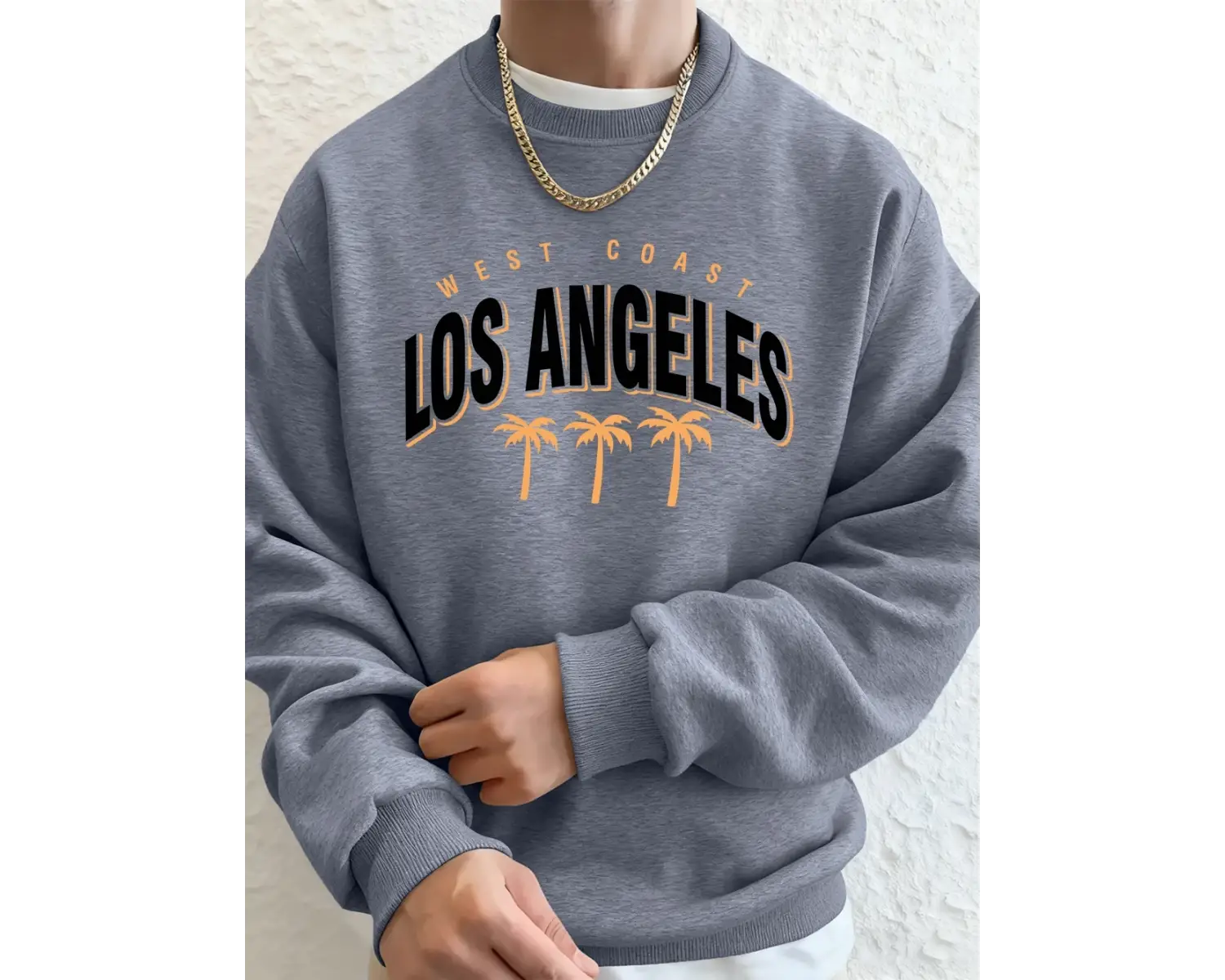 Los Angeles Batı Yakası Hindistan Cevizi Ağacı Baskılı Erkek Kapüşonlu Üstü Sonbahar Bol Swea