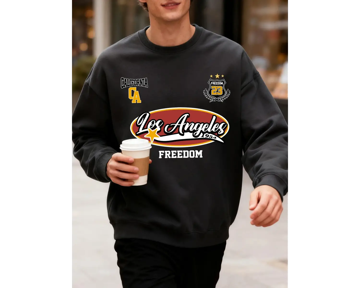 Los Angeles California 23 Baskı Sonbahar Erkek Kazak Büyük Beden Yumuşak Giyim Sokak Sıcak Üs