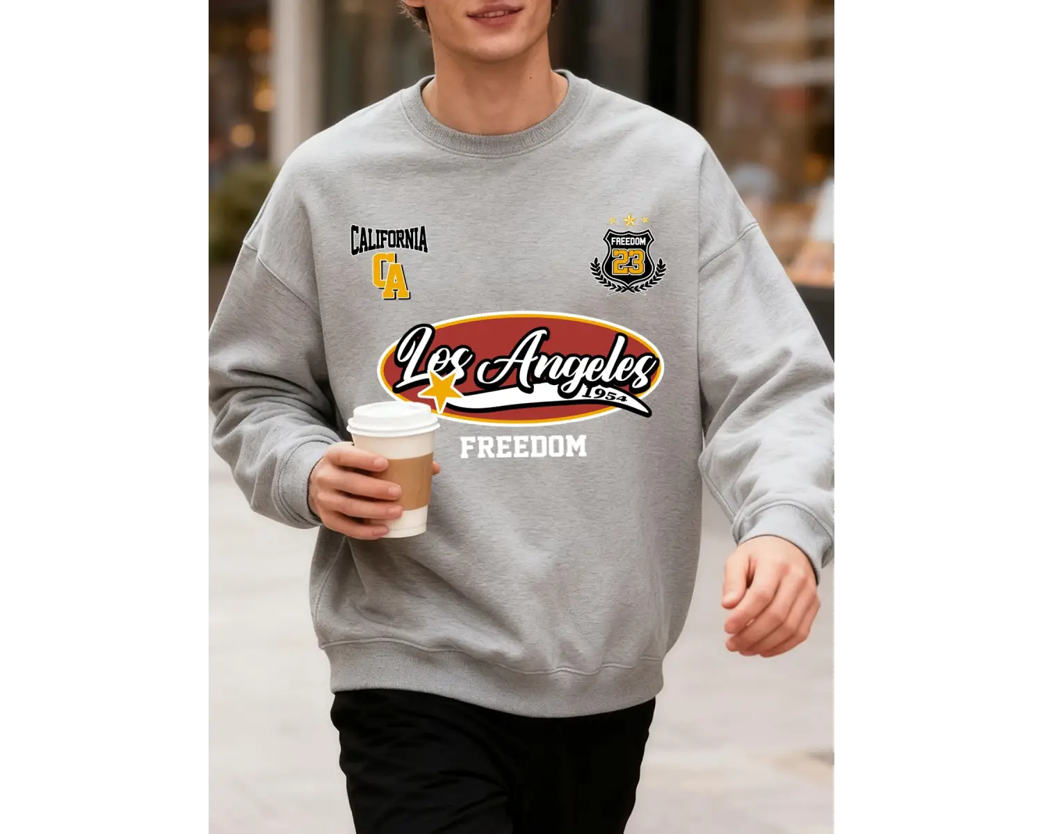 Los Angeles California 23 Baskı Sonbahar Erkek Kazak Büyük Beden Yumuşak Giyim Sokak Sıcak Üs