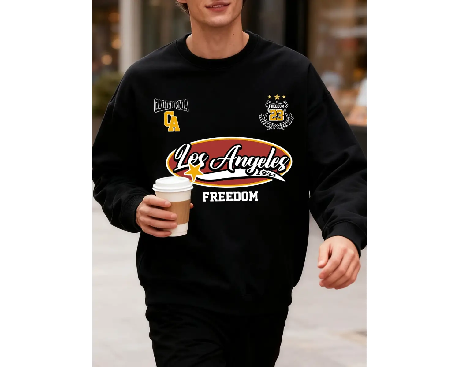 Los Angeles California 23 Baskı Sonbahar Erkek Kazak Büyük Beden Yumuşak Giyim Sokak Sıcak Üs