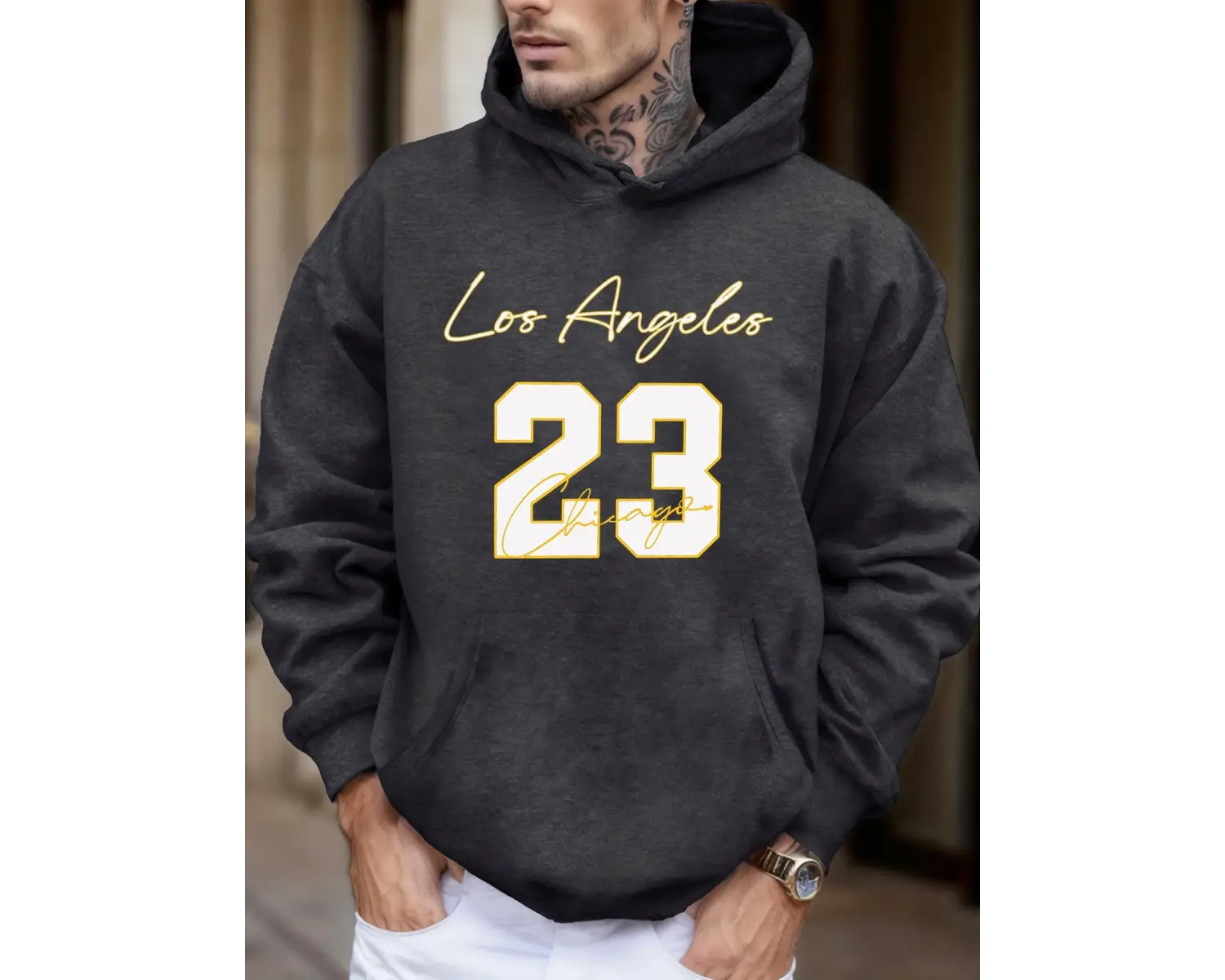 Los Angeles Chicago Numara 23 Baskı Polar Sonbahar Kapşonlu Erkek Günlük Cepli Spor Giysileri