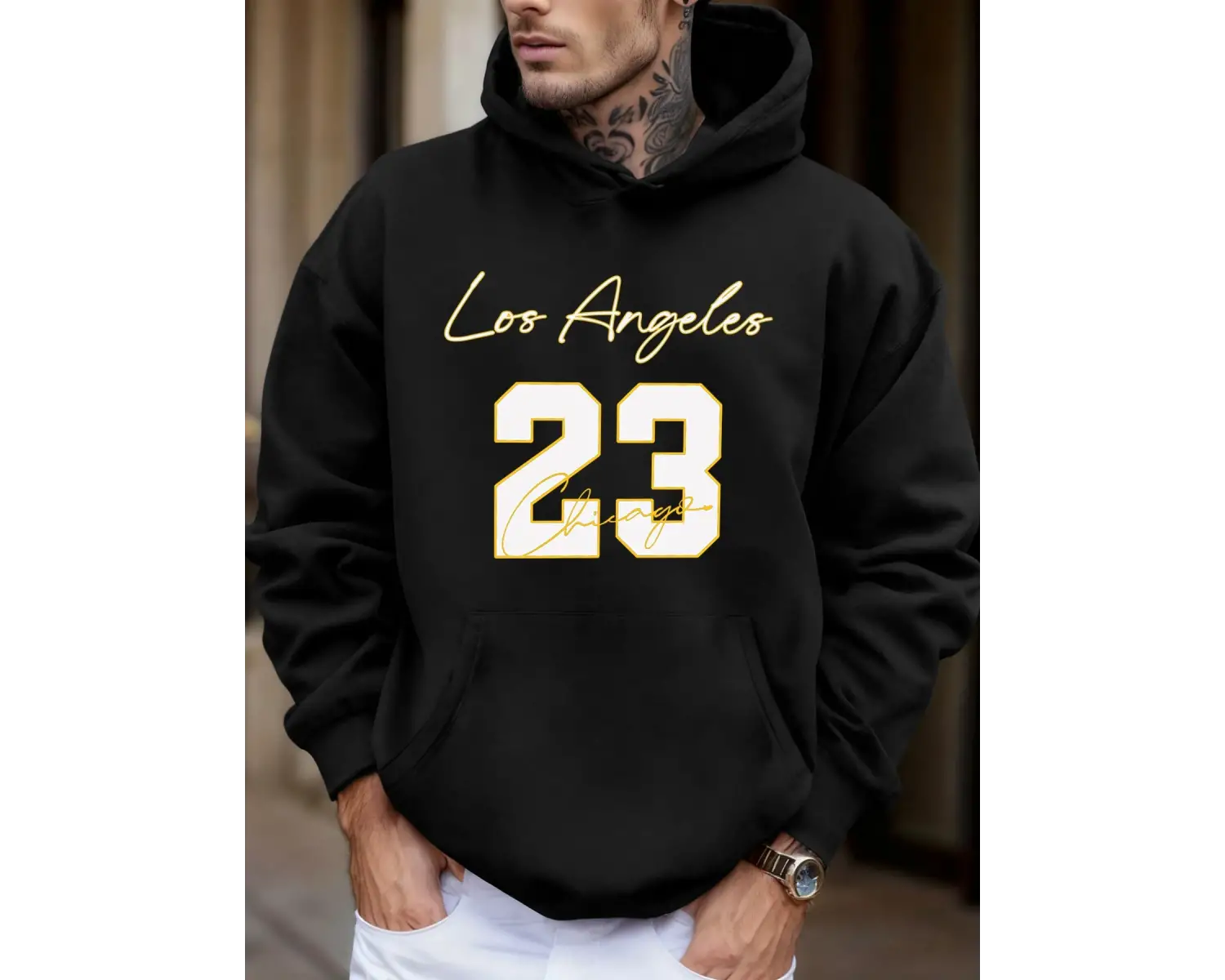 Los Angeles Chicago Numara 23 Baskı Polar Sonbahar Kapşonlu Erkek Günlük Cepli Spor Giysileri