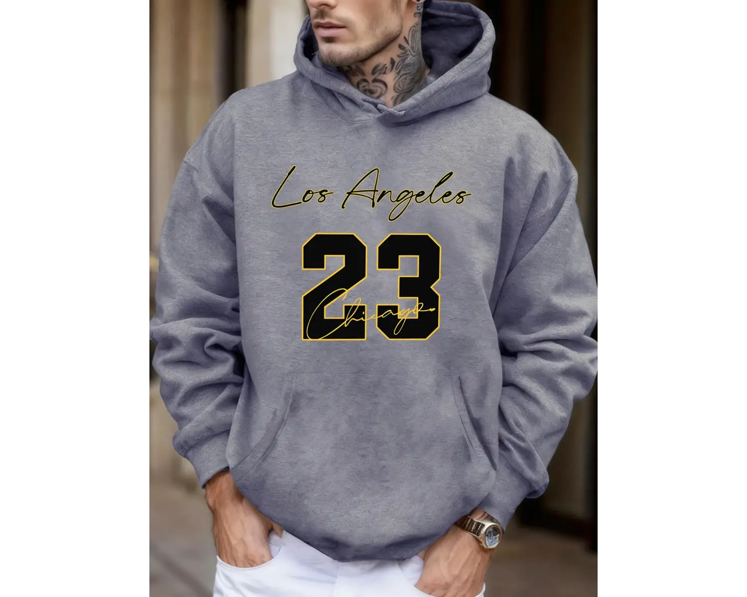 Los Angeles Chicago Numara 23 Baskı Polar Sonbahar Kapşonlu Erkek Günlük Cepli Spor Giysileri