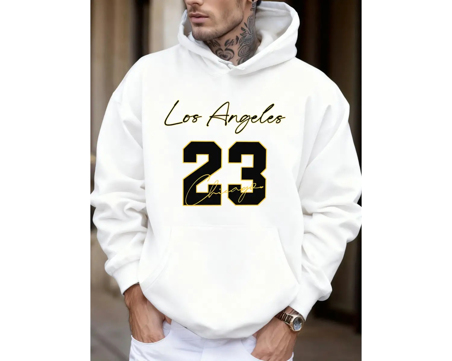 Los Angeles Chicago Numara 23 Baskı Polar Sonbahar Kapşonlu Erkek Günlük Cepli Spor Giysileri