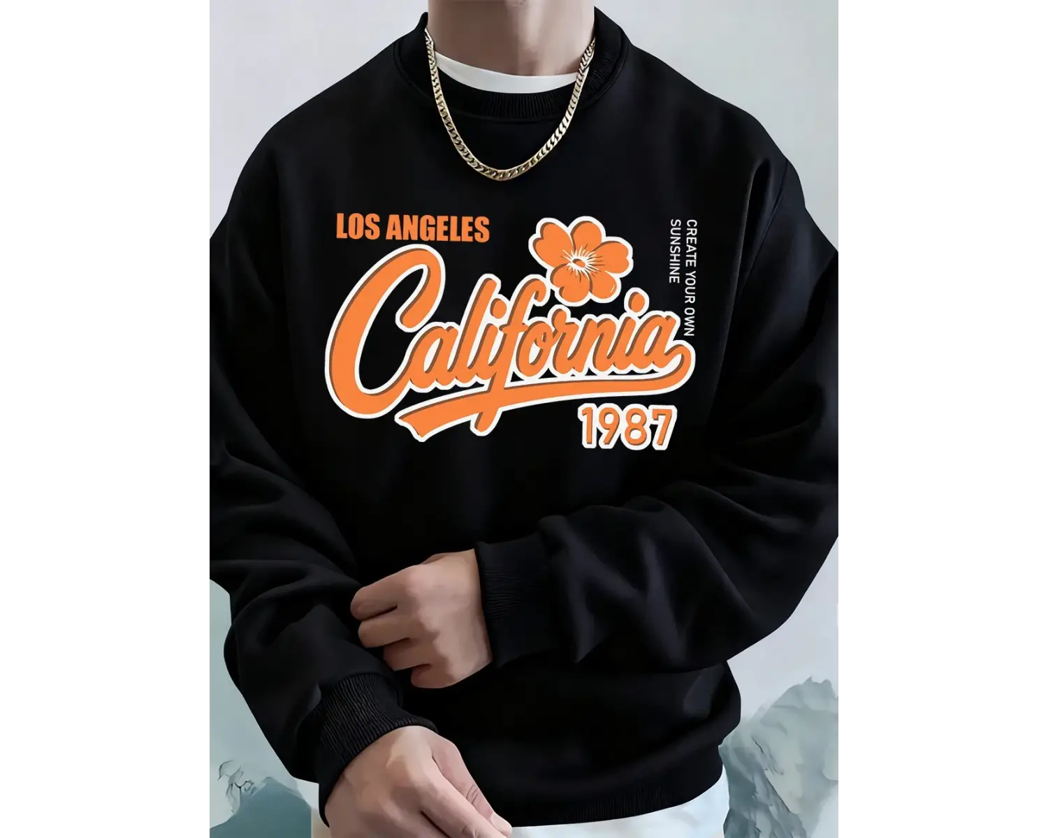 Los Angeles Kaliforniya 1987 Baskılı Erkek Sweatshirt Kışlık Bol Kapüşonlu Spor Bisiklet Yaka