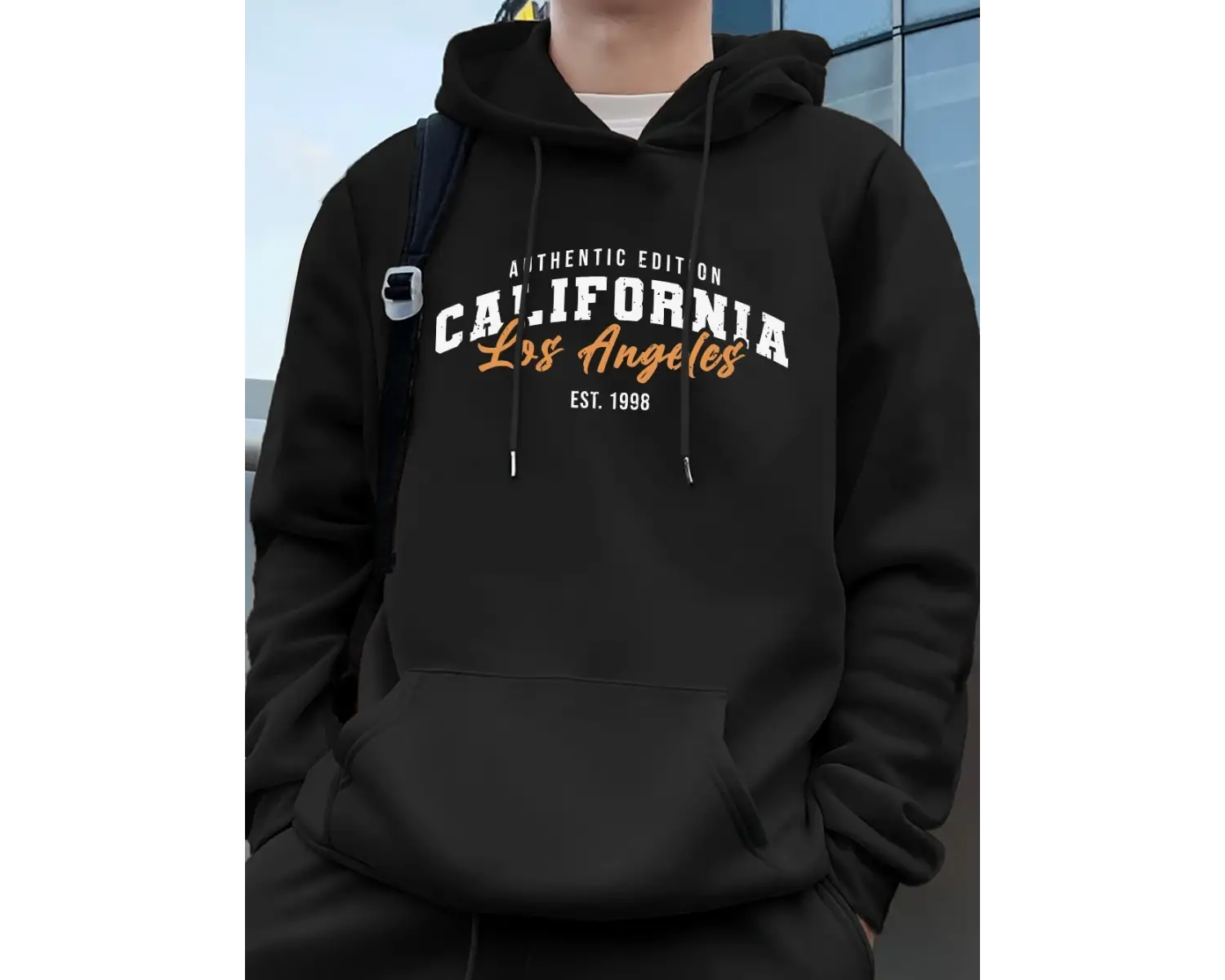 Los Angeles Kaliforniya Baskı Erkek Kapüşonlu Üst Sonbahar Bol Sweatshirt Hip Hop Cepli Polar