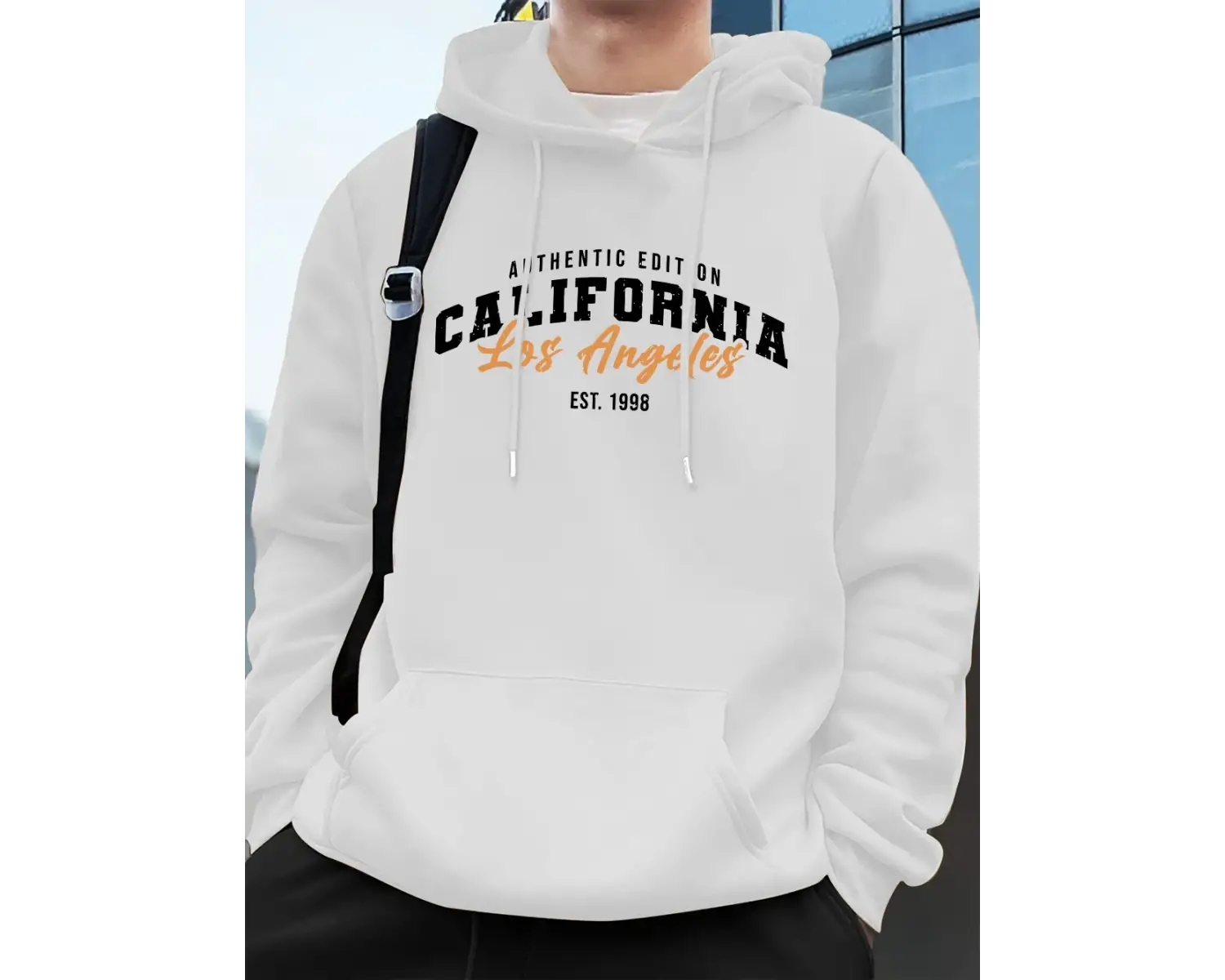 Los Angeles Kaliforniya Baskı Erkek Kapüşonlu Üst Sonbahar Bol Sweatshirt Hip Hop Cepli Polar