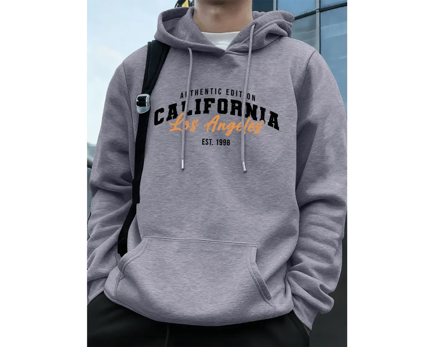 Los Angeles Kaliforniya Baskı Erkek Kapüşonlu Üst Sonbahar Bol Sweatshirt Hip Hop Cepli Polar