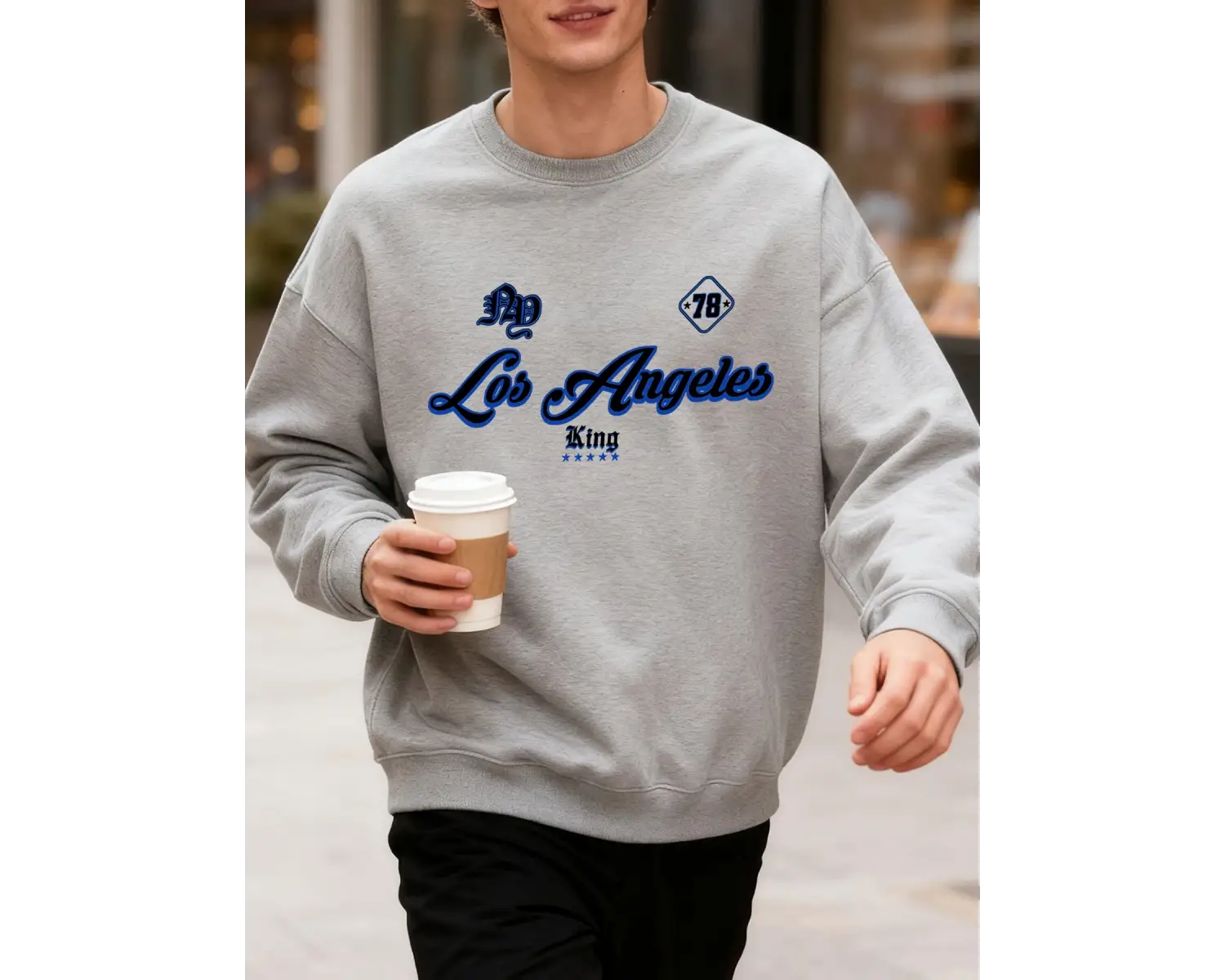Los Angeles King Letter Creative Print Üst Giyim Bol Kesim Oversize Sweatshirt Jogging Modası