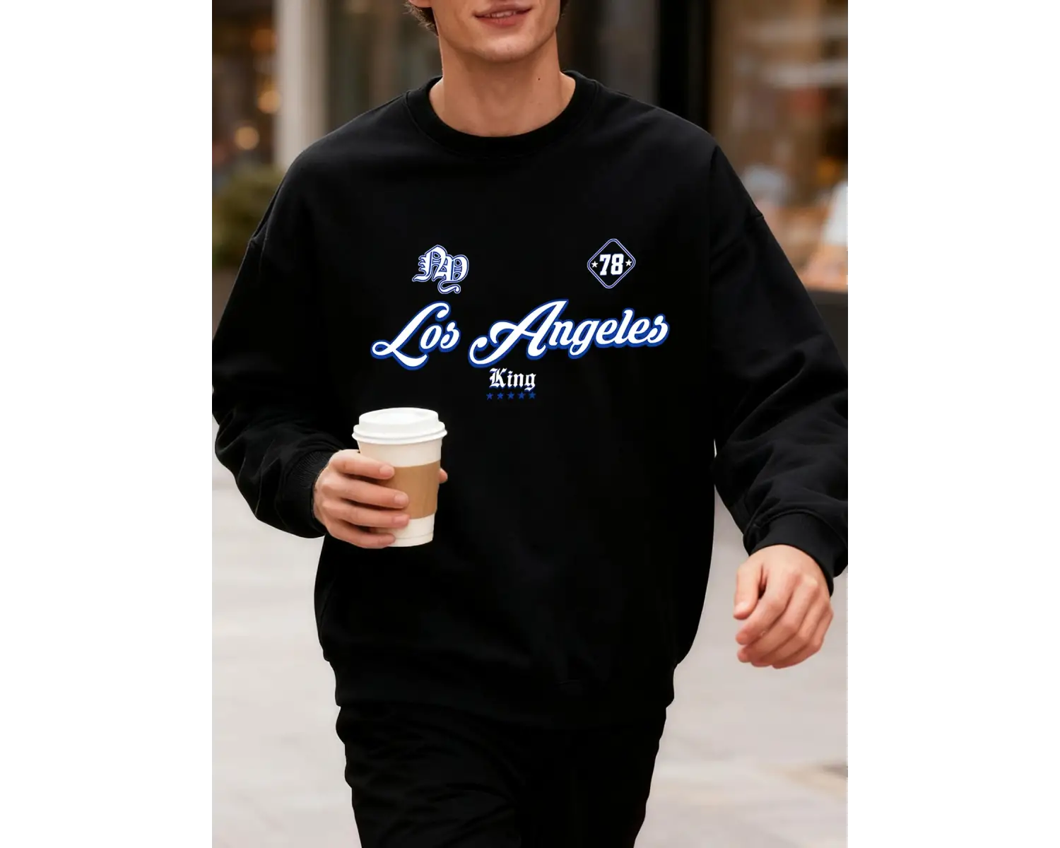 Los Angeles King Letter Creative Print Üst Giyim Bol Kesim Oversize Sweatshirt Jogging Modası