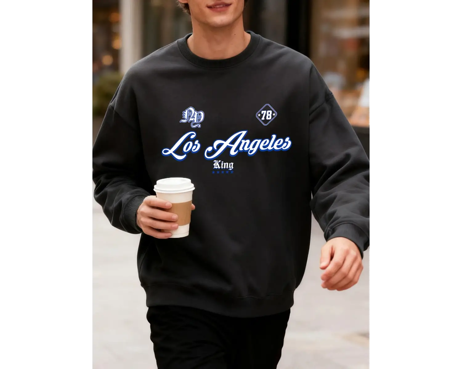 Los Angeles King Letter Creative Print Üst Giyim Bol Kesim Oversize Sweatshirt Jogging Modası