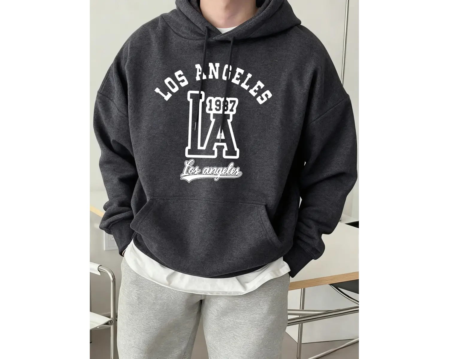 Los Angeles Mektup Baskılı Kapüşonlu Üstler Erkek Polar Sokak Modası Sweatshirtleri Sonbahar