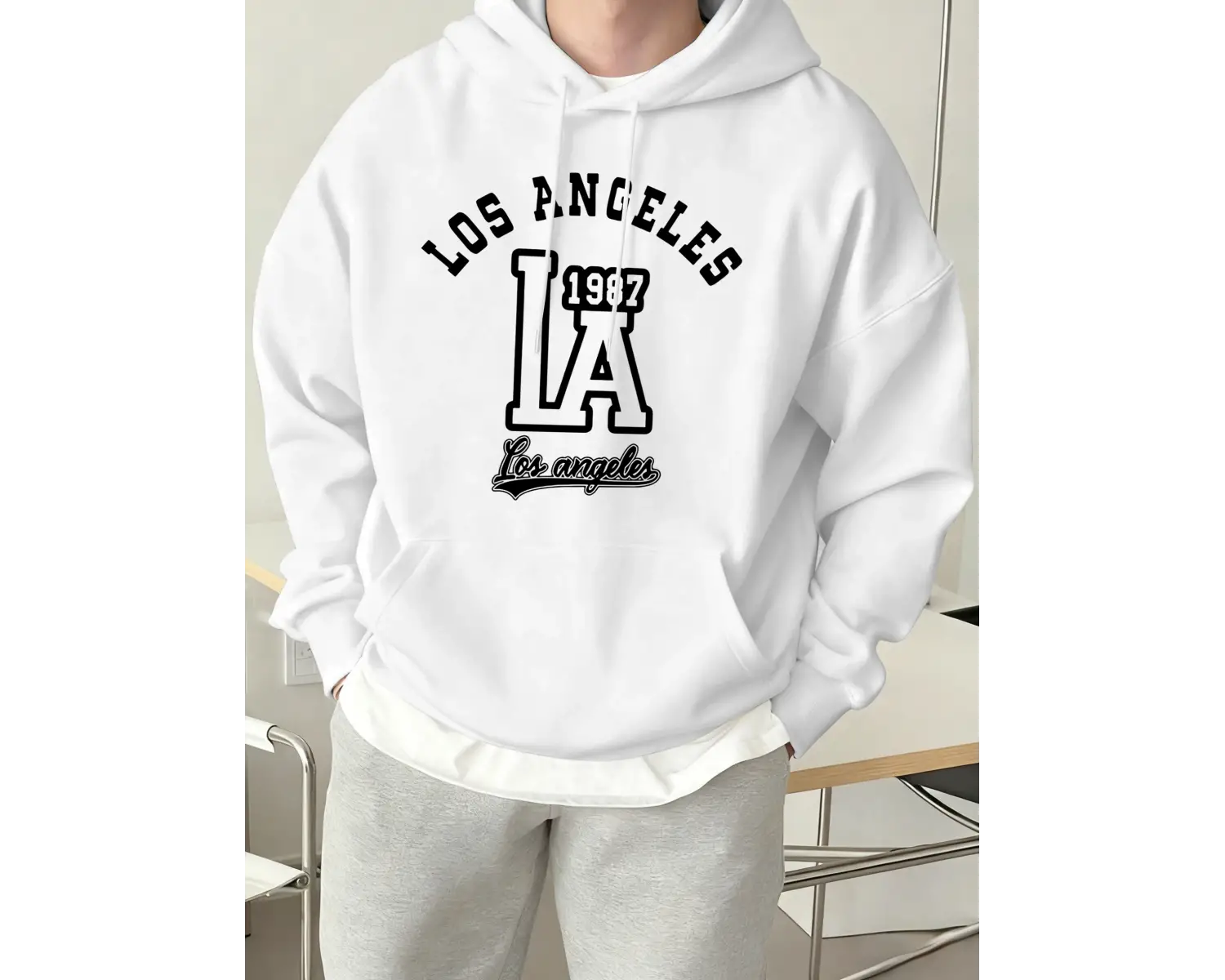 Los Angeles Mektup Baskılı Kapüşonlu Üstler Erkek Polar Sokak Modası Sweatshirtleri Sonbahar