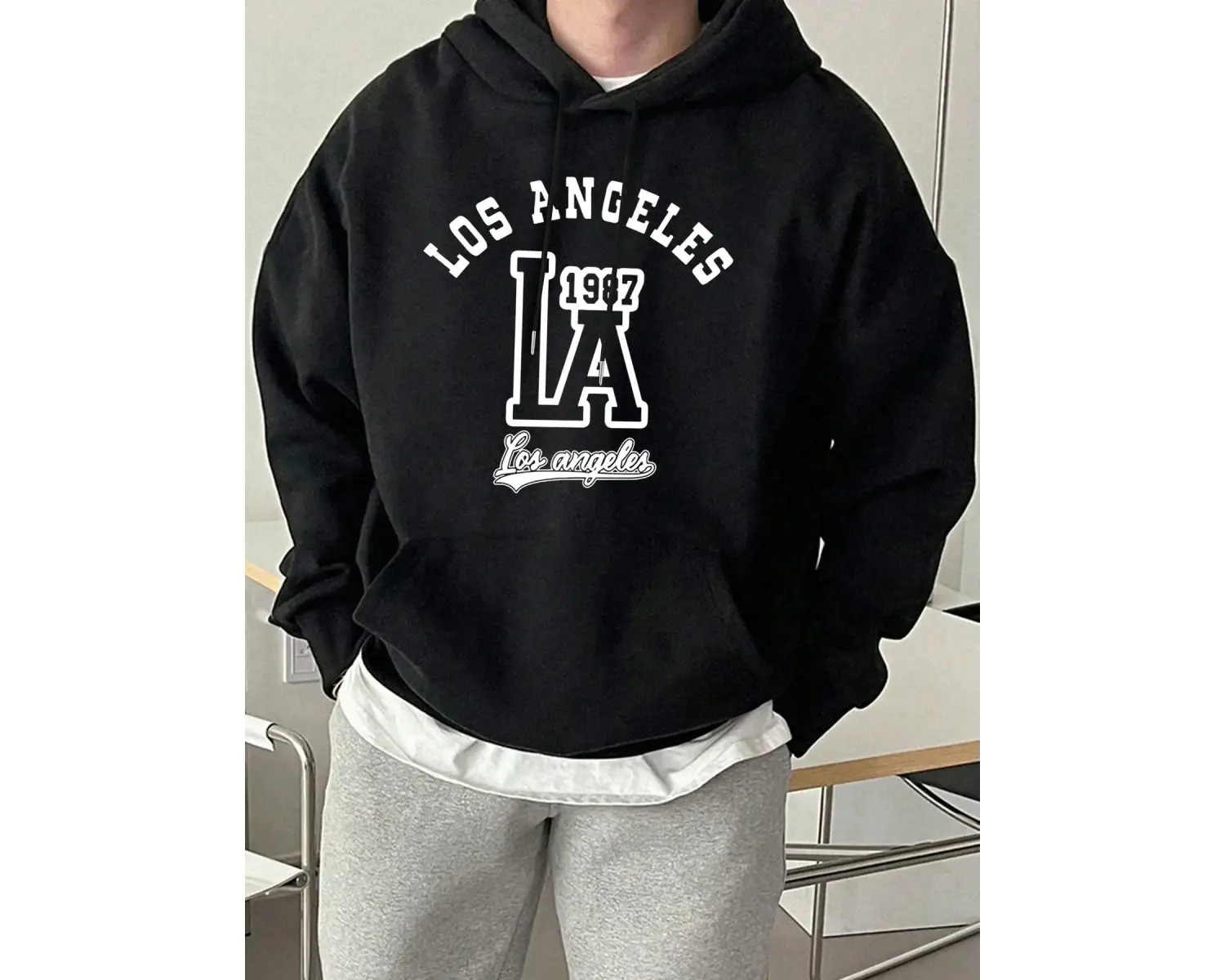 Los Angeles Mektup Baskılı Kapüşonlu Üstler Erkek Polar Sokak Modası Sweatshirtleri Sonbahar