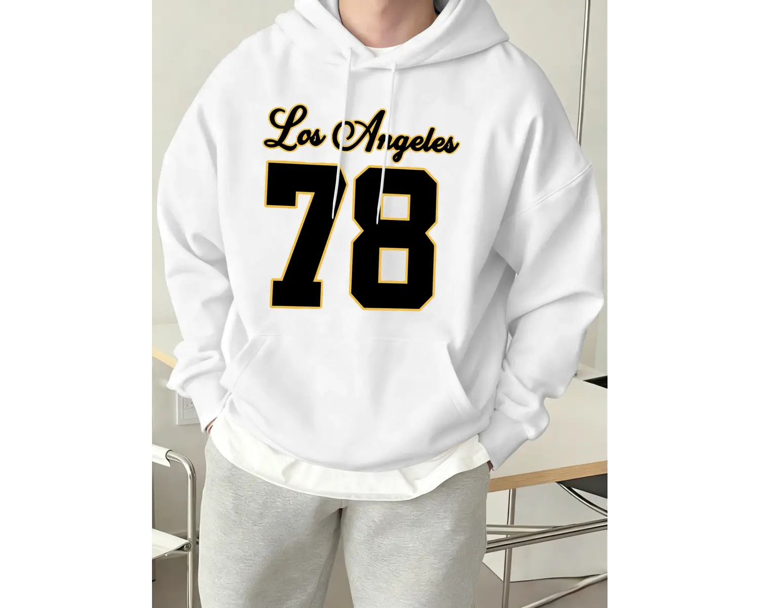 Los Angeles Numarası 78 Baskı Erkekler Sonbahar Hoody Yumuşak Cep Tişörtü Rahat Polar Eşofman