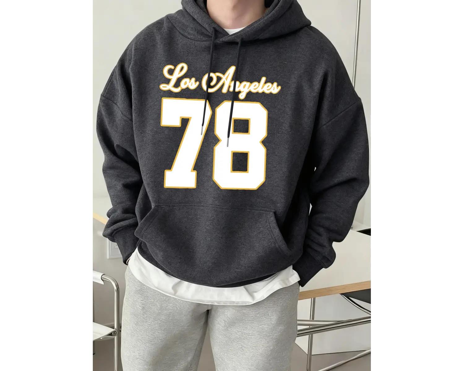 Los Angeles Numarası 78 Baskı Erkekler Sonbahar Hoody Yumuşak Cep Tişörtü Rahat Polar Eşofman