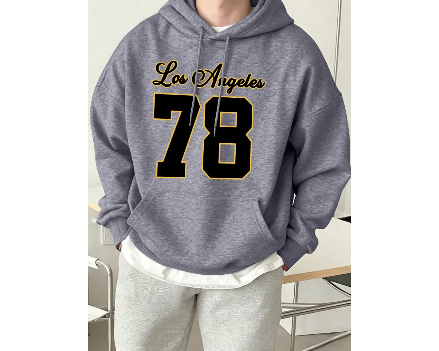 Los Angeles Numarası 78 Baskı Erkekler Sonbahar Hoody Yumuşak Cep Tişörtü Rahat Polar Eşofman